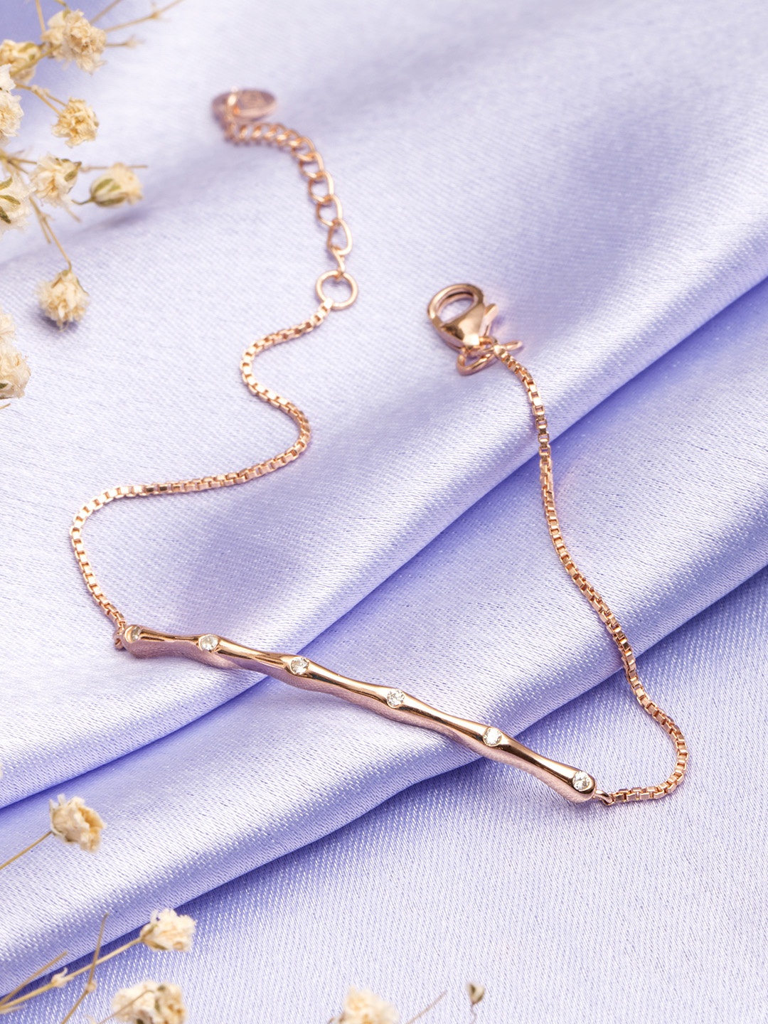 

Zavya Women Sterling Silver Cubic Zirconia Rose Gold-Plated Link Bracelet
