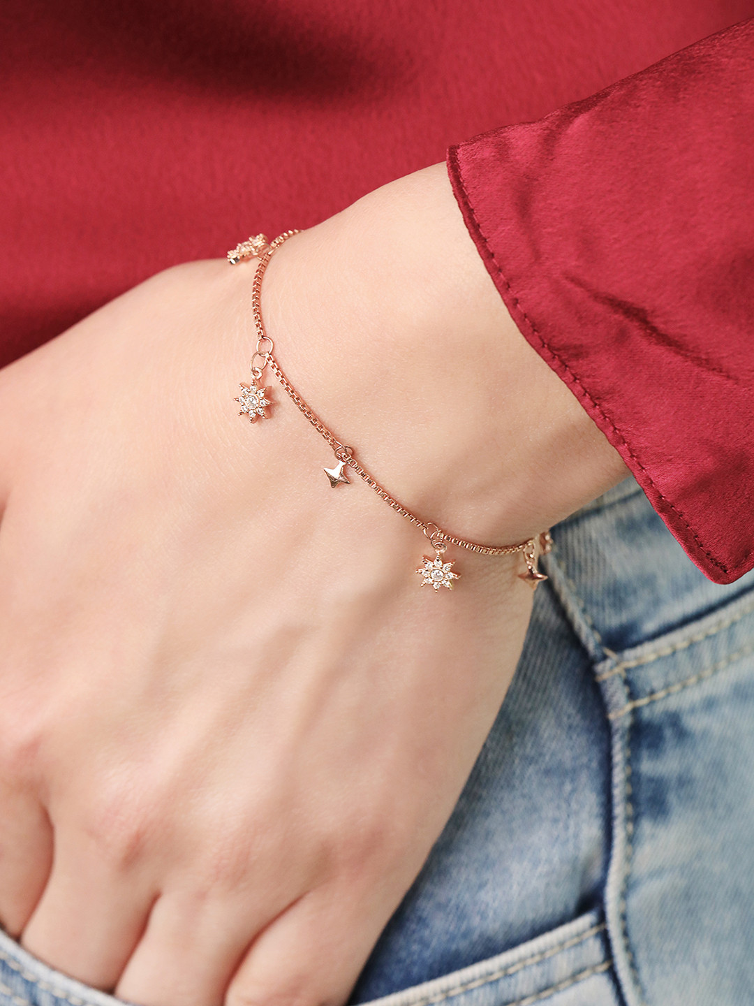 

Zavya Women Sterling Silver Cubic Zirconia Rose Gold-Plated Charm Bracelet