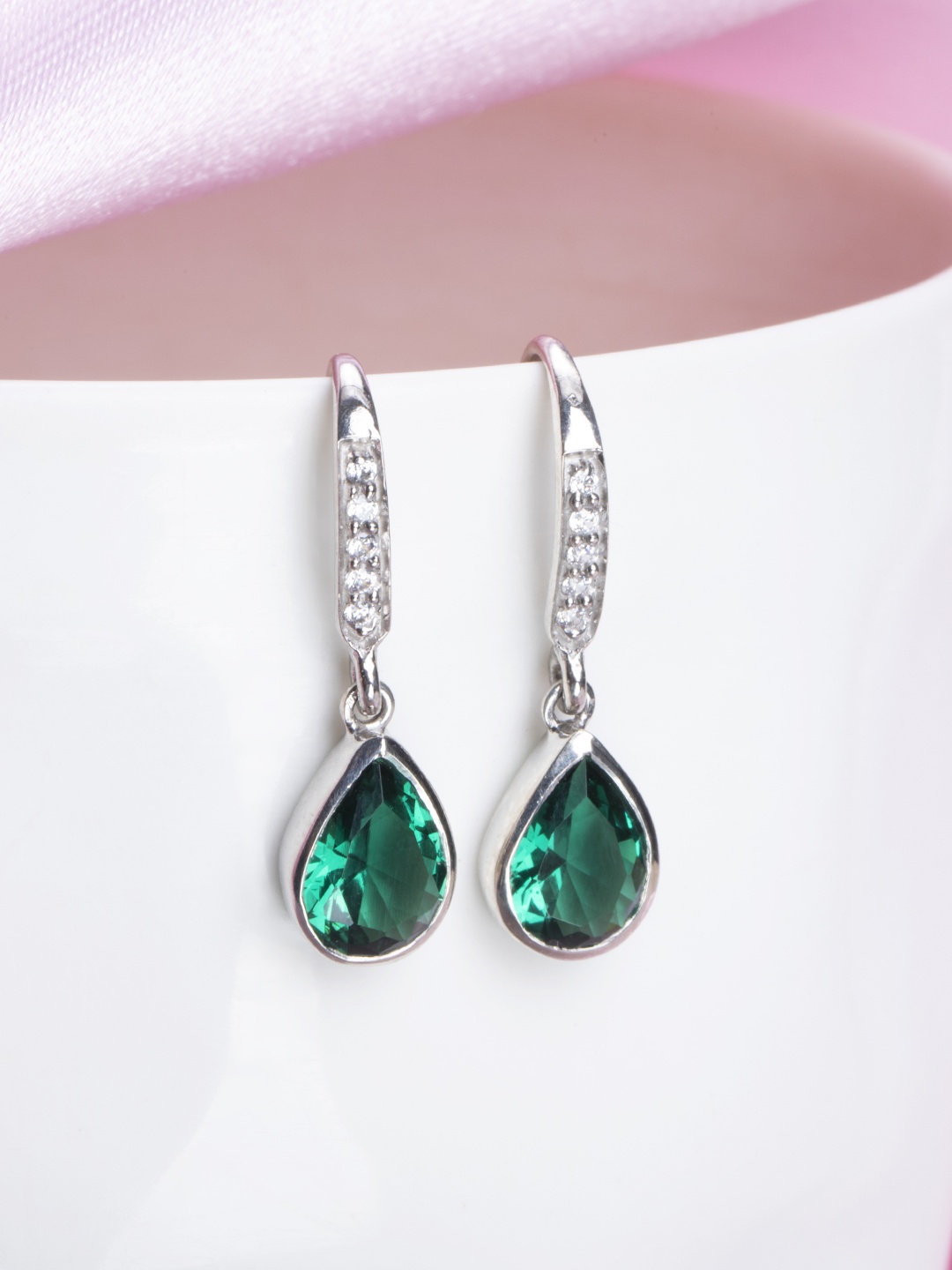 

Zavya Rhodium-Plated Teardrop Shaped Drop Earrings, Silver