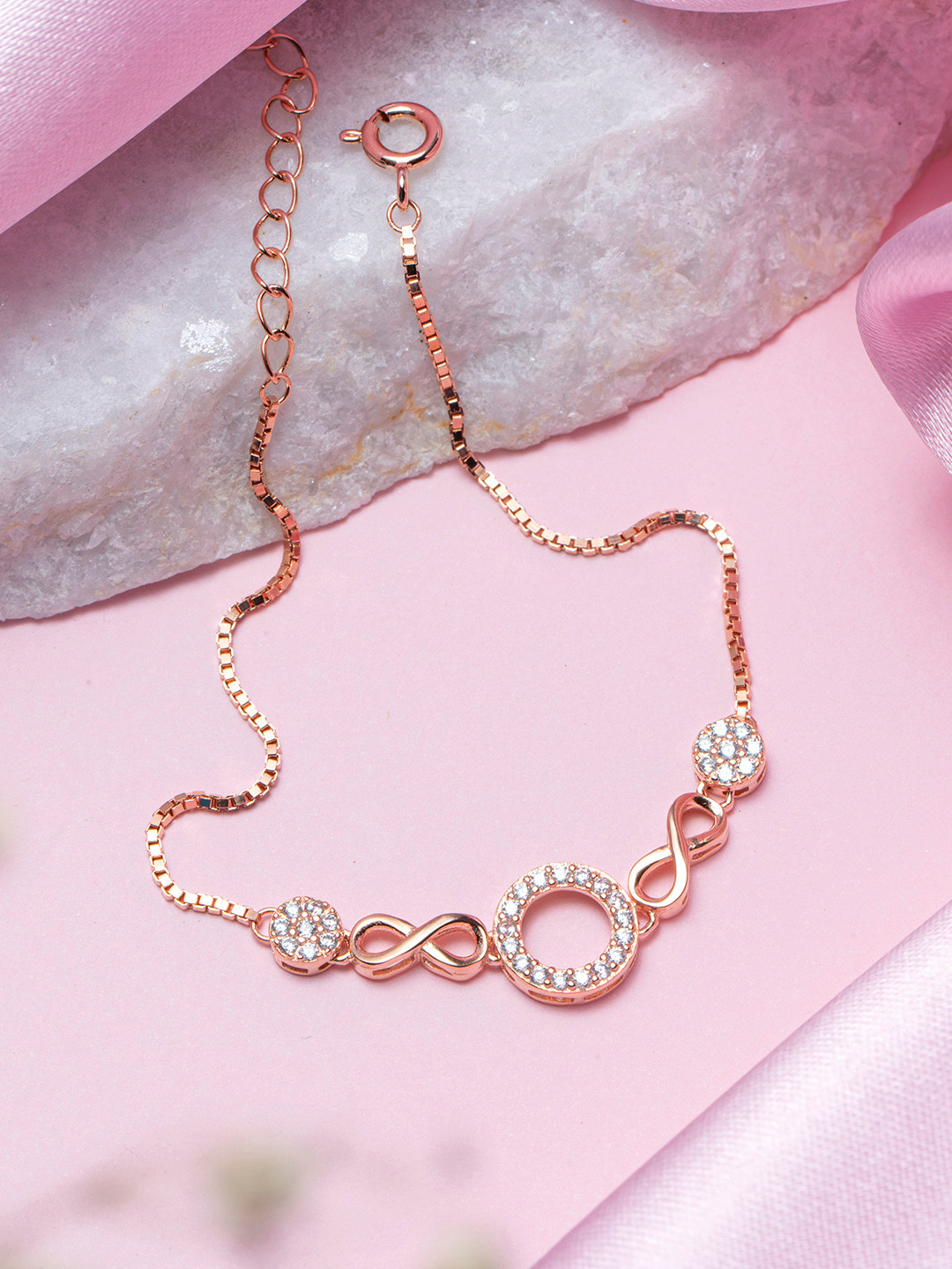 

Zavya Women Sterling Silver Cubic Zirconia Rose Gold-Plated Link Bracelet