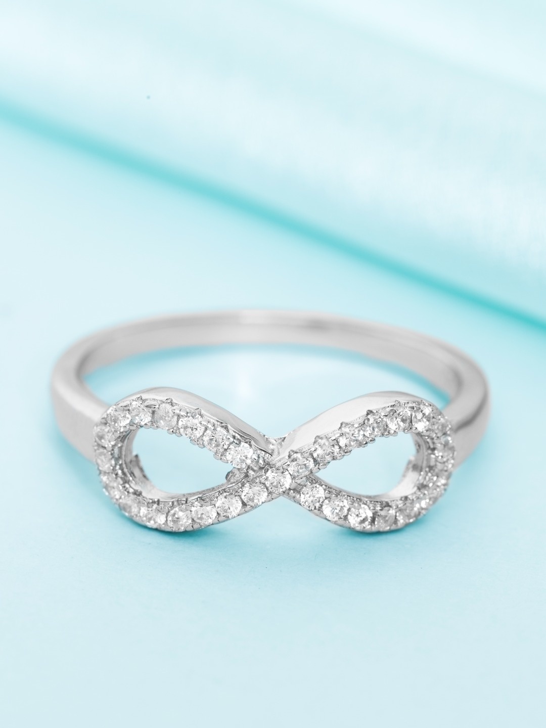 

Zavya 925 Sterling Silver Rhodium-Plated CZ Studded Finger Ring
