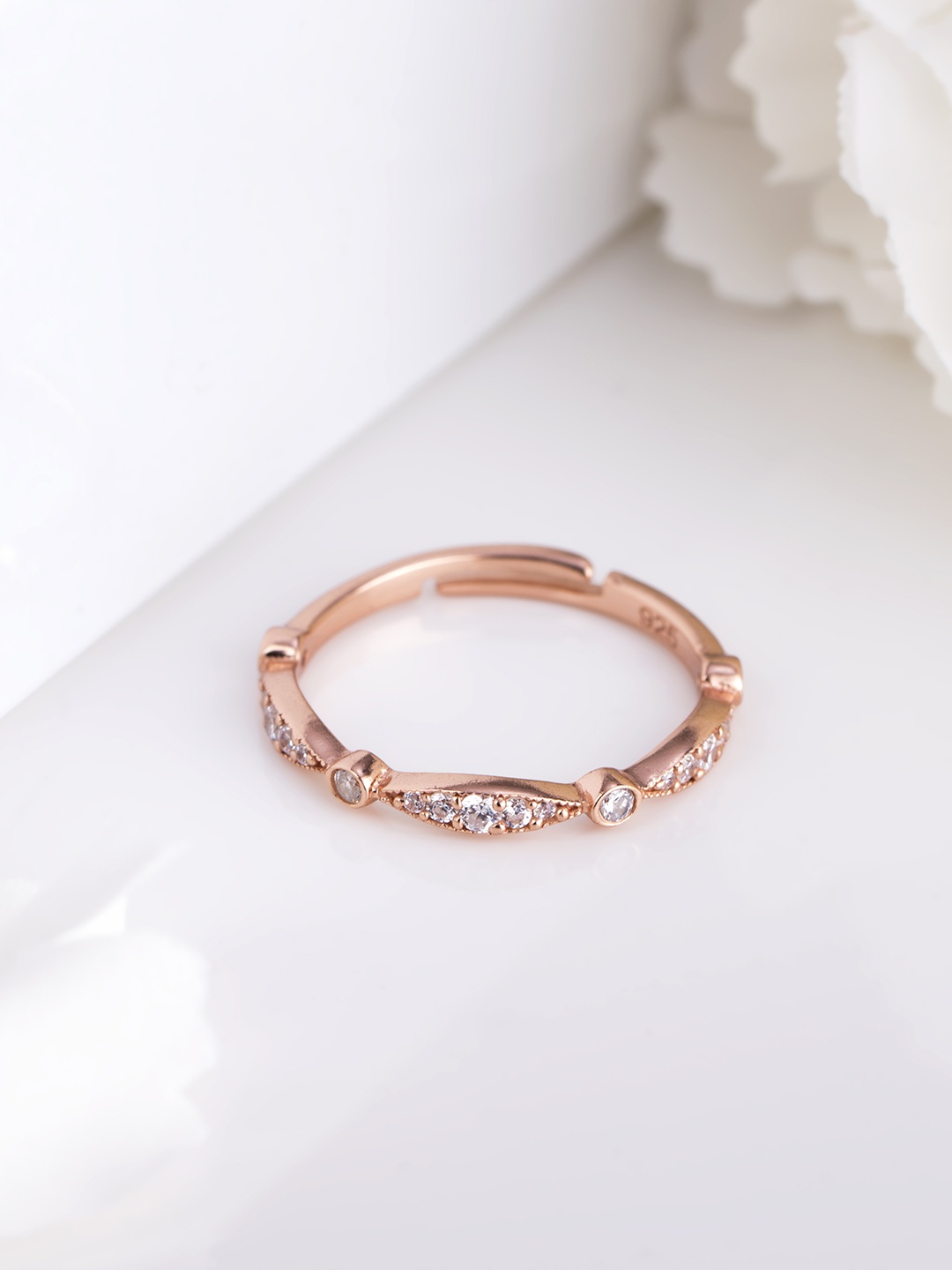 

Zavya 925 Sterling Silver Rose Gold-Plated CZ Studded Adjustable Finger Ring