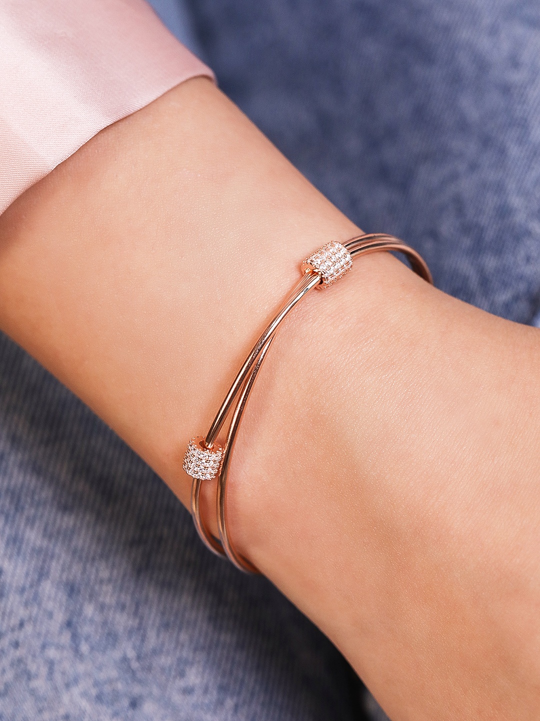 

Zavya Women Sterling Silver Cubic Zirconia Rose Gold-Plated Wraparound Bracelet