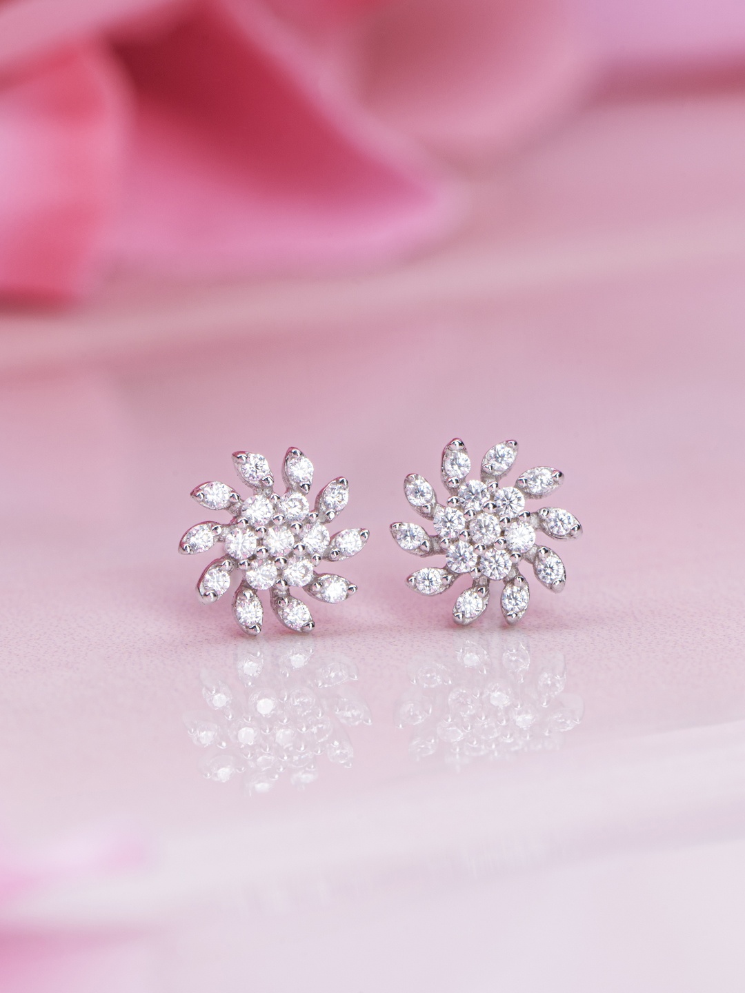 

Zavya Rhodium-Plated Floral Studs Earrings, Silver