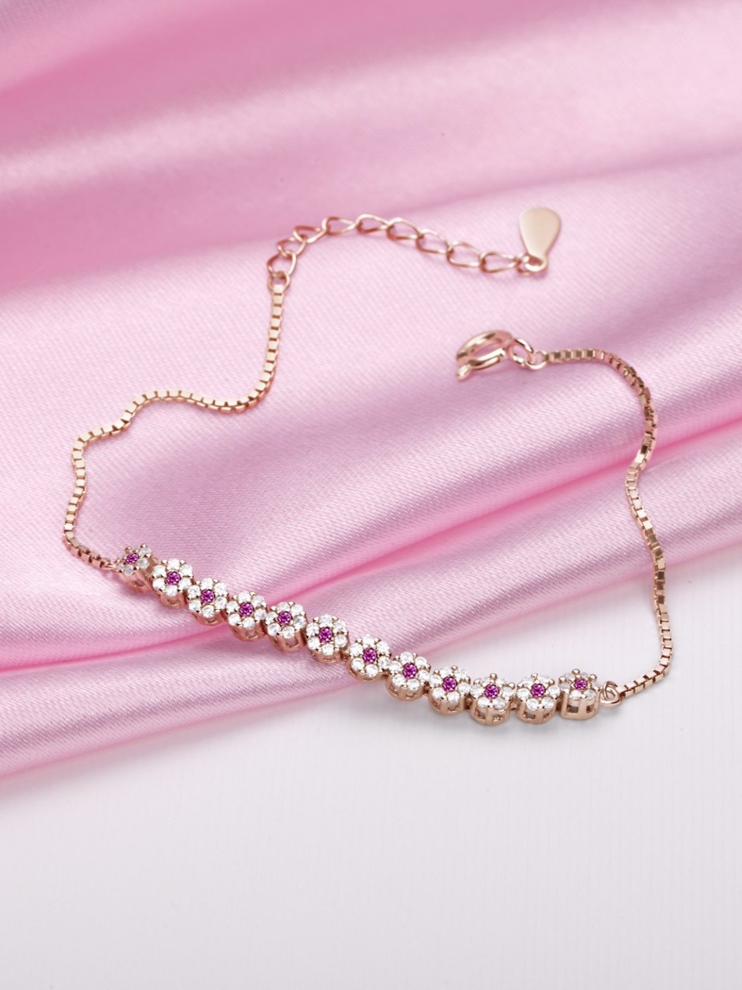 

Zavya Women Sterling Silver Cubic Zirconia Rose Gold-Plated Link Bracelet