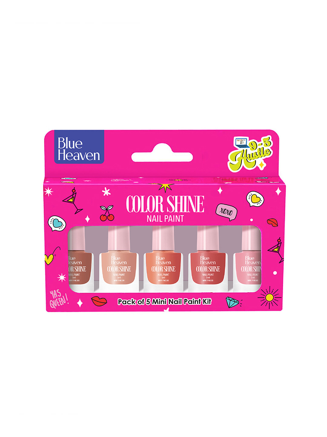 

Blue Heaven Set of 5 Color Shine 9To5 Hustle Glossy Finish Nail Paints - 5ml Each, Nude
