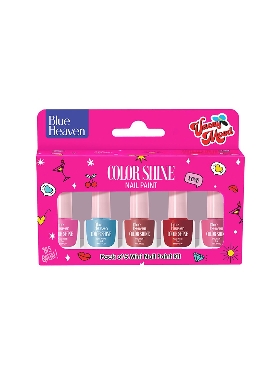 

Blue Heaven Set of 5 Color Shine Glossy Finish Nail Paints 5ml Each - Vacay Mood