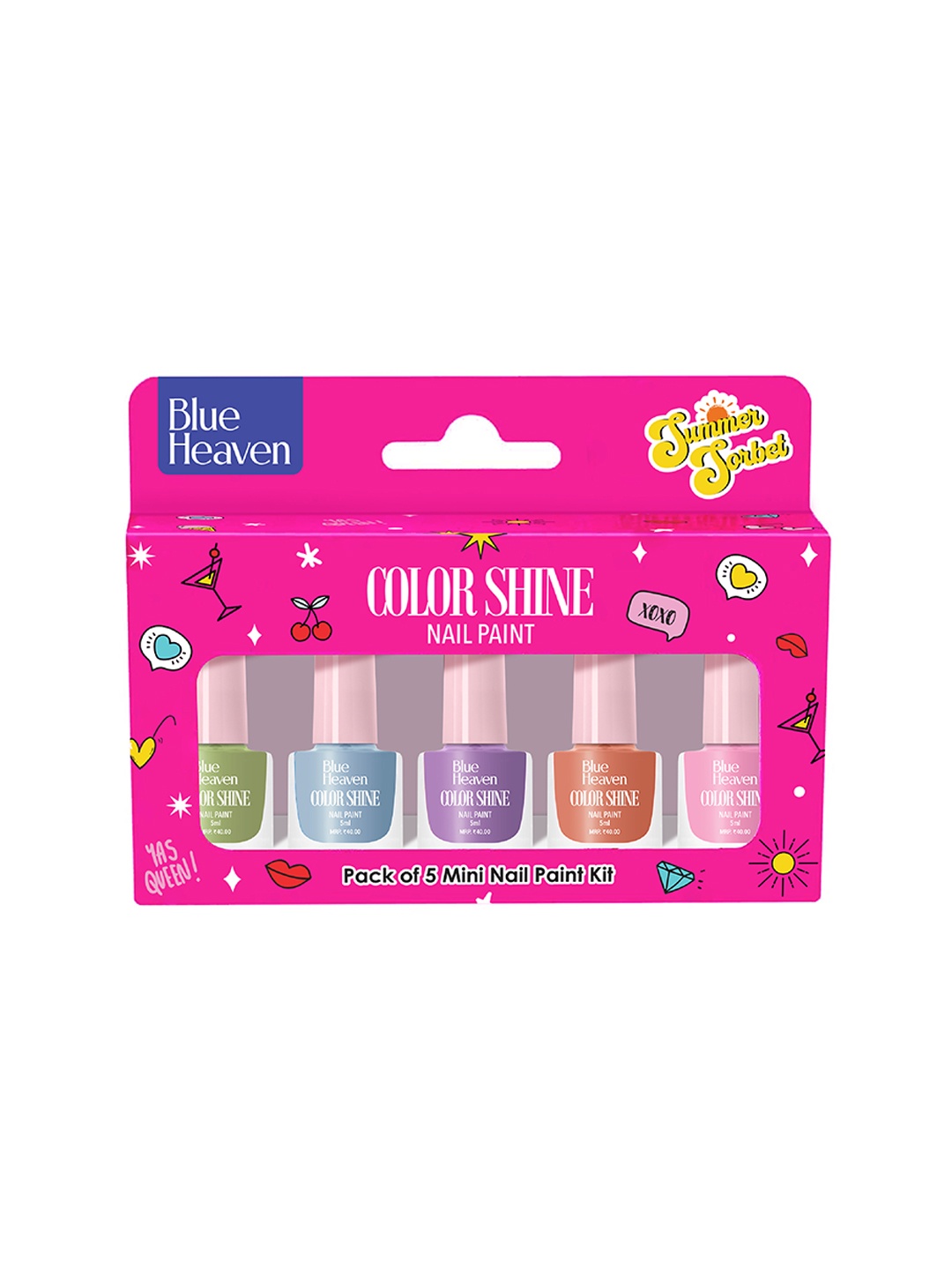 

Blue Heaven Set of 5 Color Shine Glossy Finish Nail Paints 5ml Each - Summer Sorbet