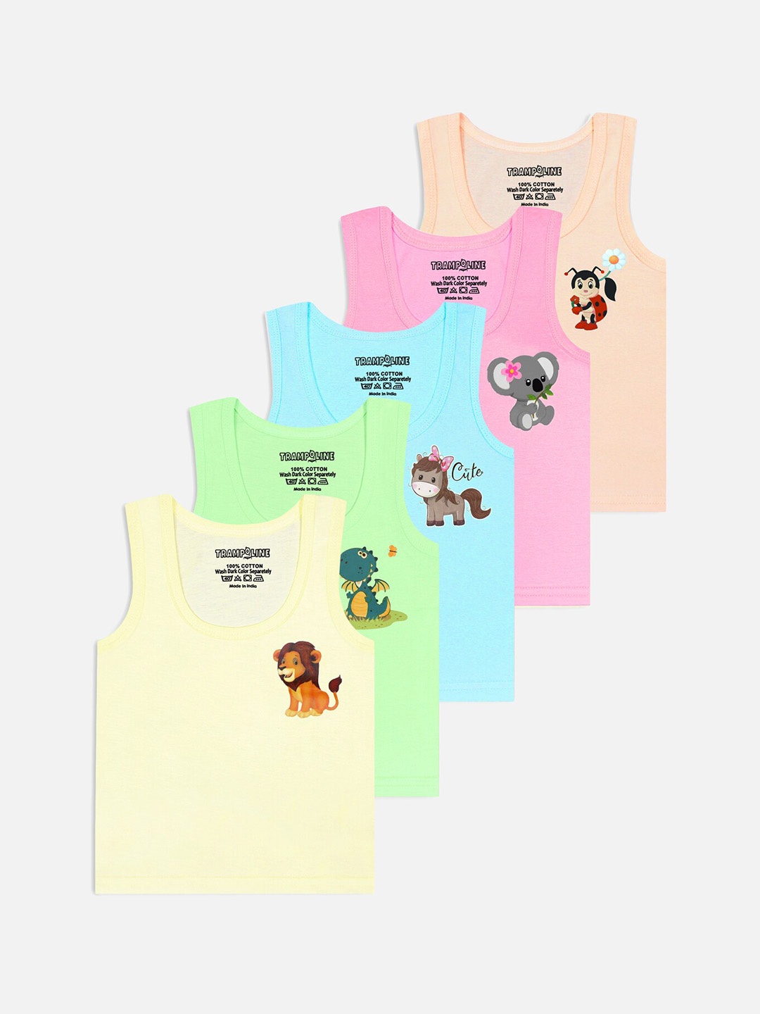 

Trampoline Kids Pack Of 5 Cartoon Printed Pure Cotton Innerwear Vests, Yellow