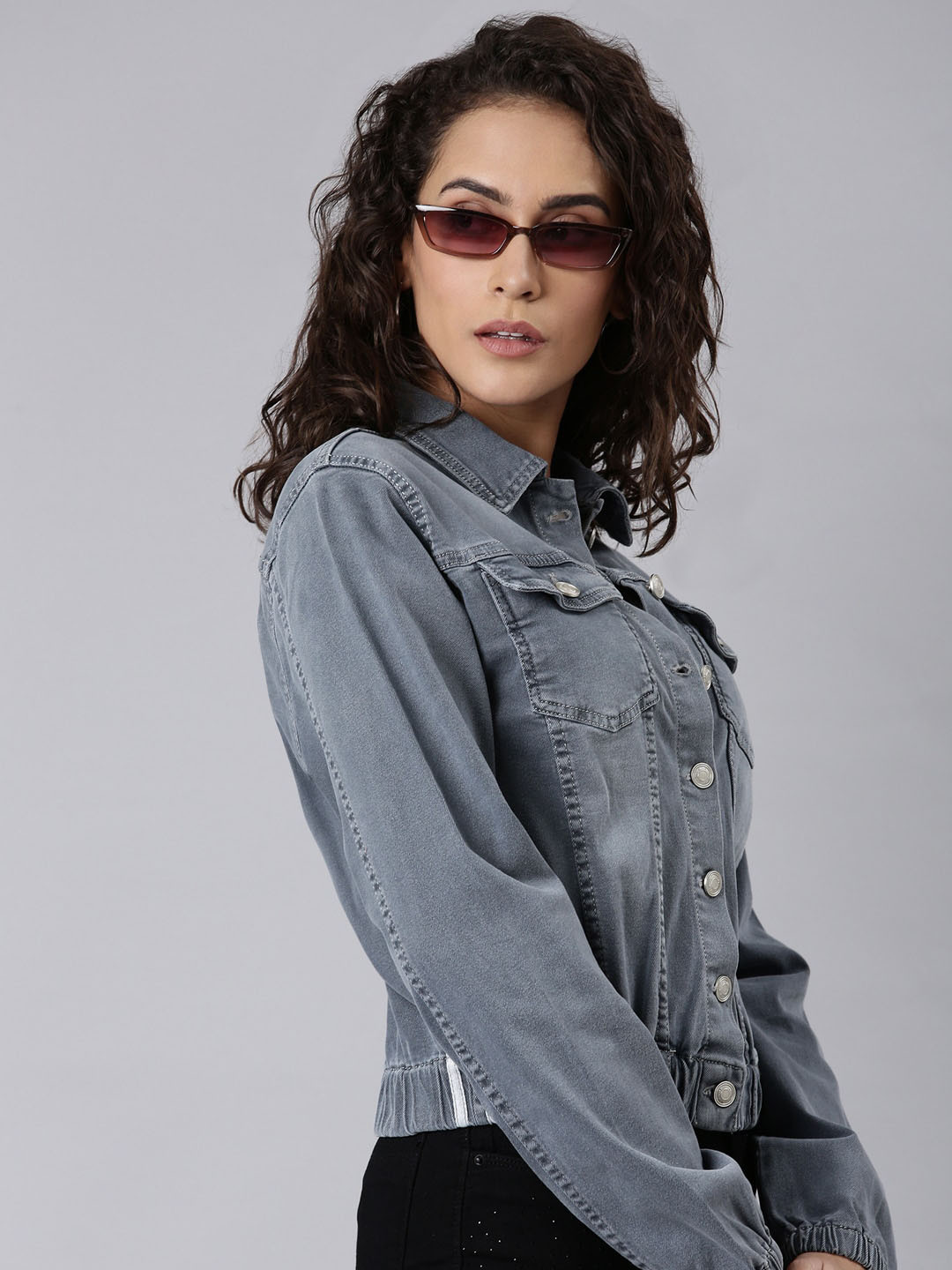 

SHOWOFF Shirt Collar Windcheater Denim Jacket, Grey