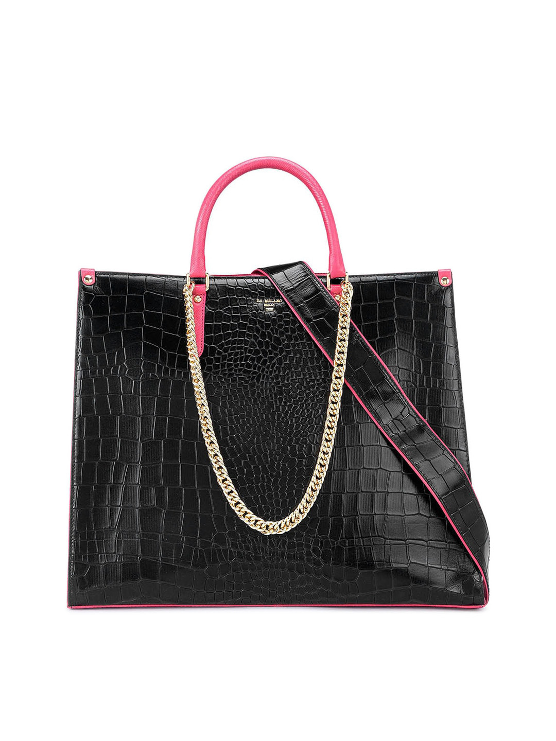 

Da Milano Textured Leather Structured Handheld Bag, Black