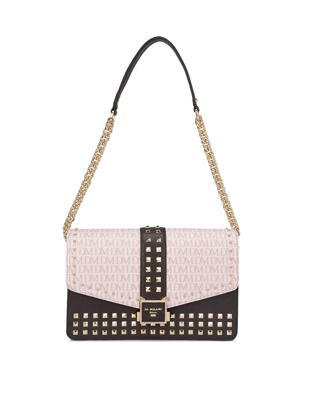 

Da Milano Textured Embellished Leather Structured Shoulder Bag, Pink