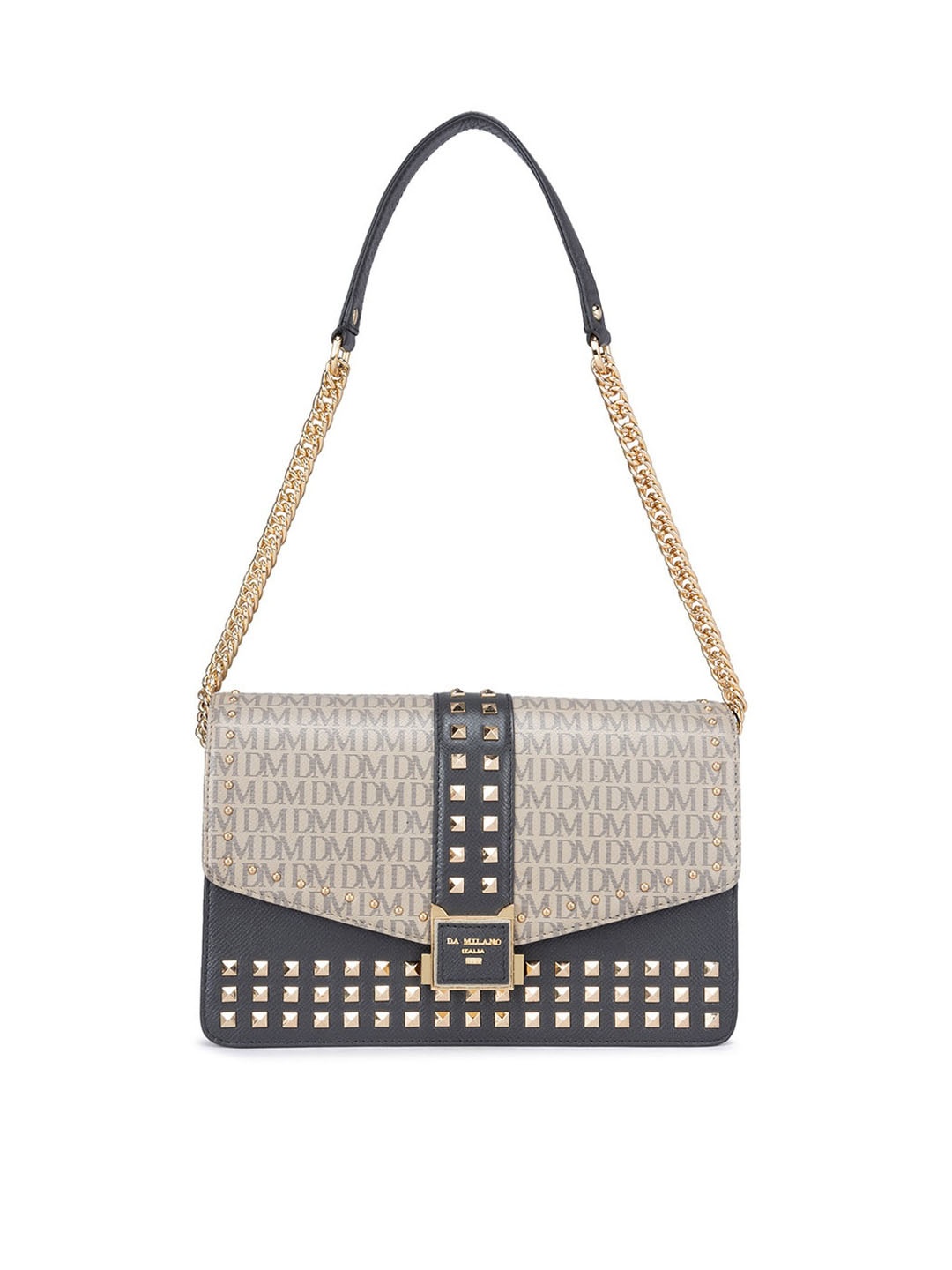 

Da Milano Embellished Leather Structured Shoulder Bag, Grey