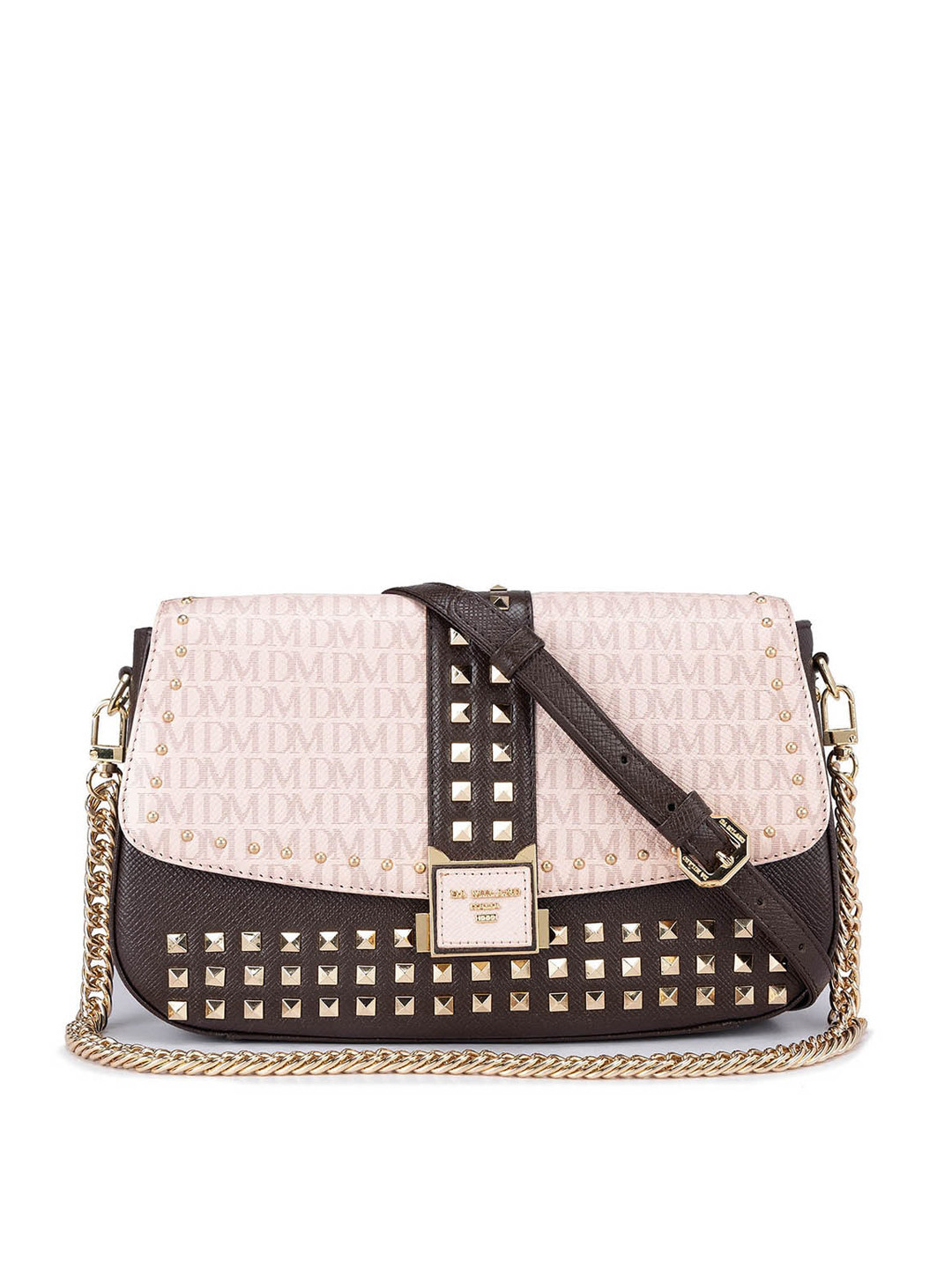 

Da Milano Colourblocked Leather Structured Sling Bag With Embellished, Pink