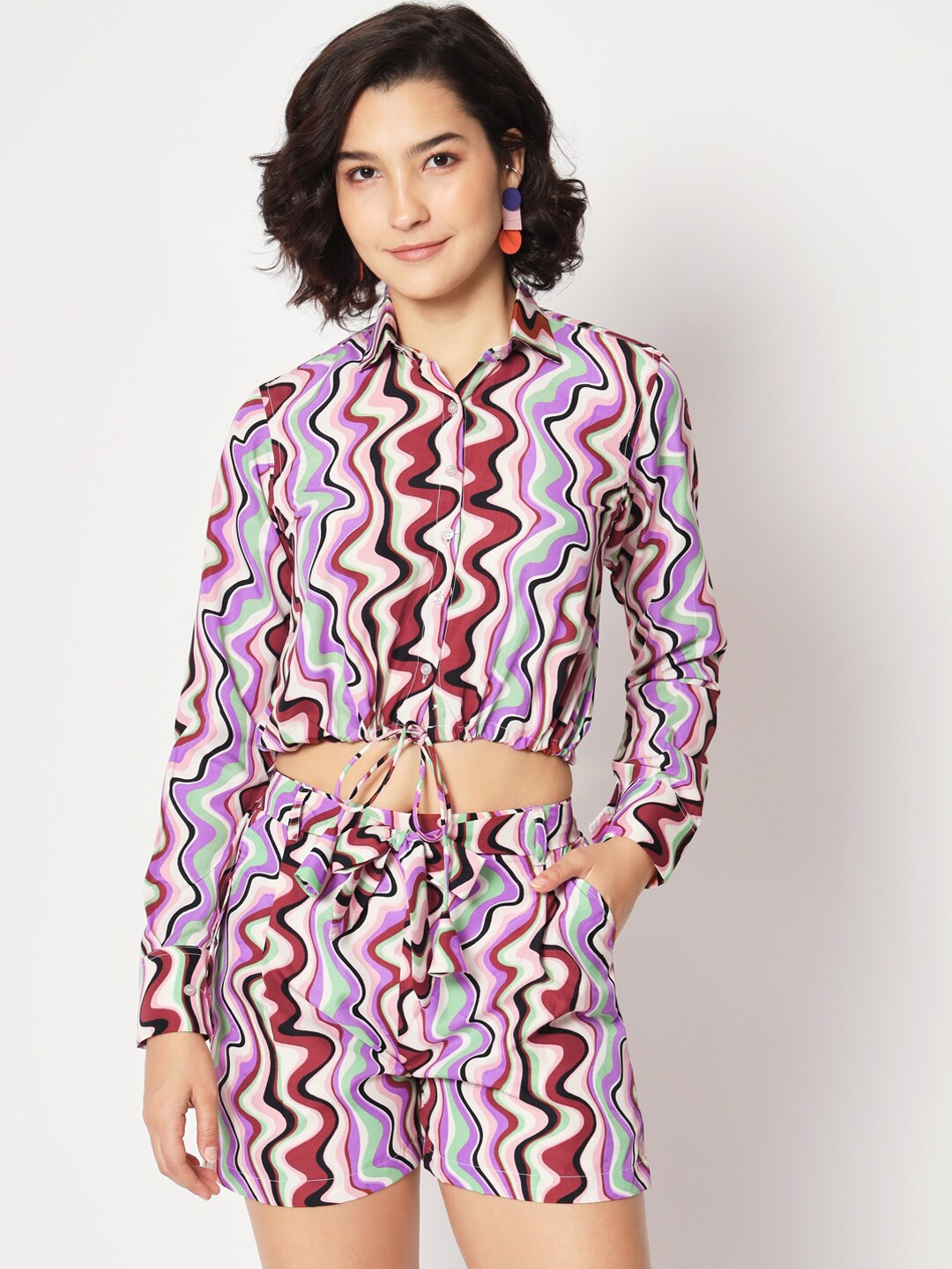 

Nimayaa Chevron Printed Crop Top & Shorts, Purple