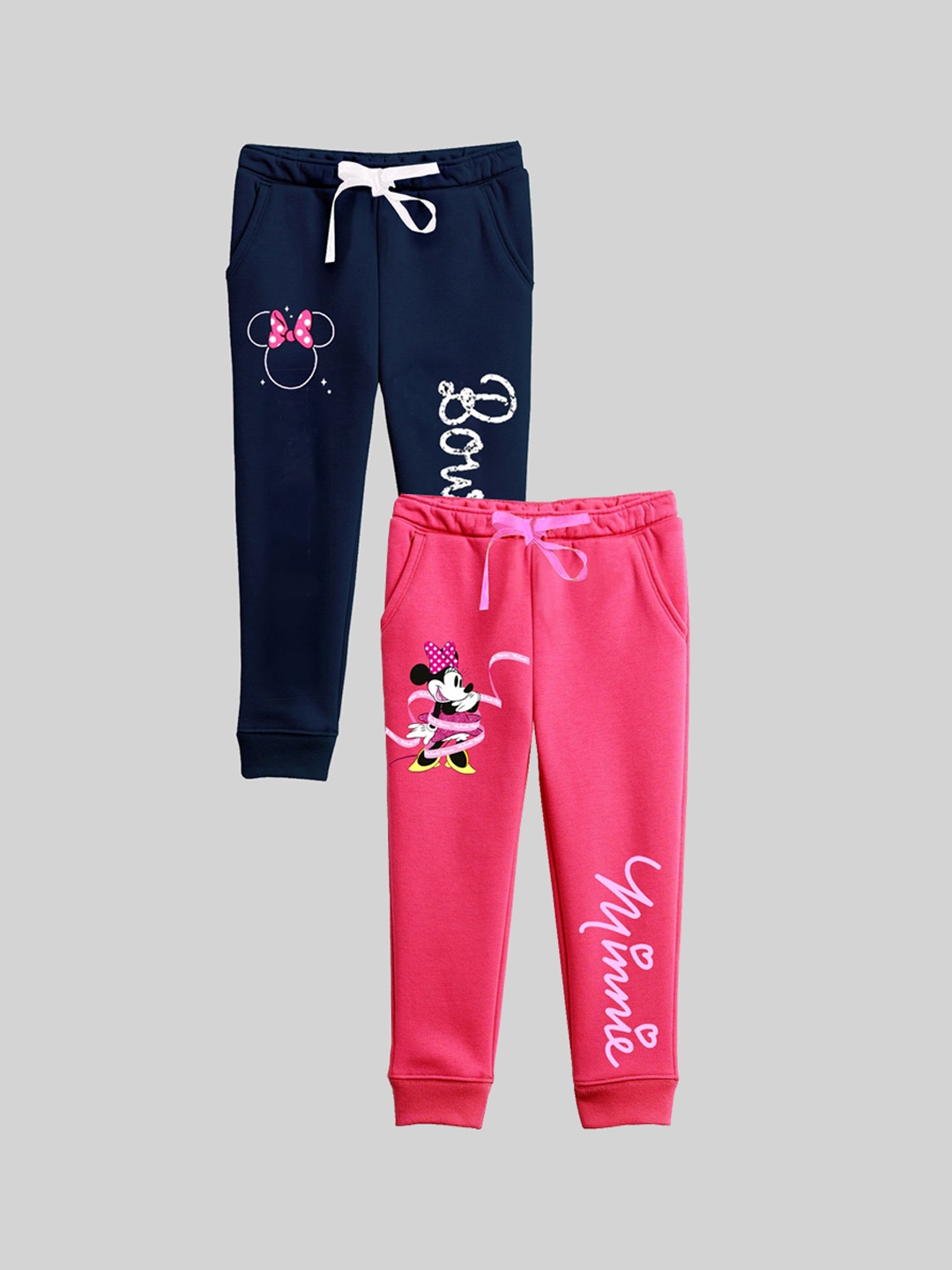 

KUCHIPOO Girls Pack Of 2 Minnie Mouse Printed Joggers, Navy blue