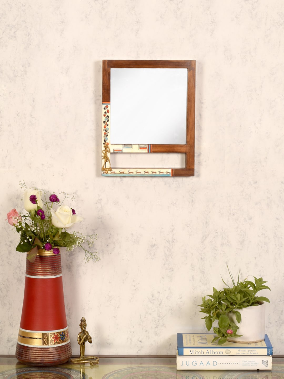 

AAKRITI ART CREATIONS Brown Printed Framed Decorative Wall Mirror