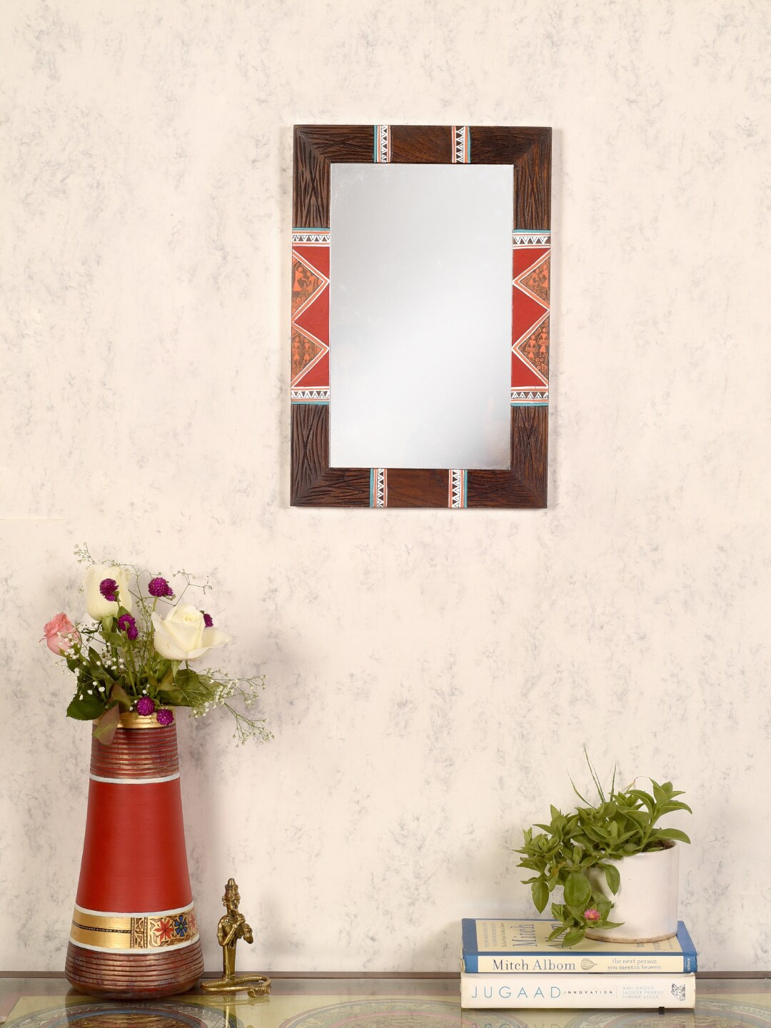 

AAKRITI ART CREATIONS Brown Reflections Wooden Rectangular Wall Mirror