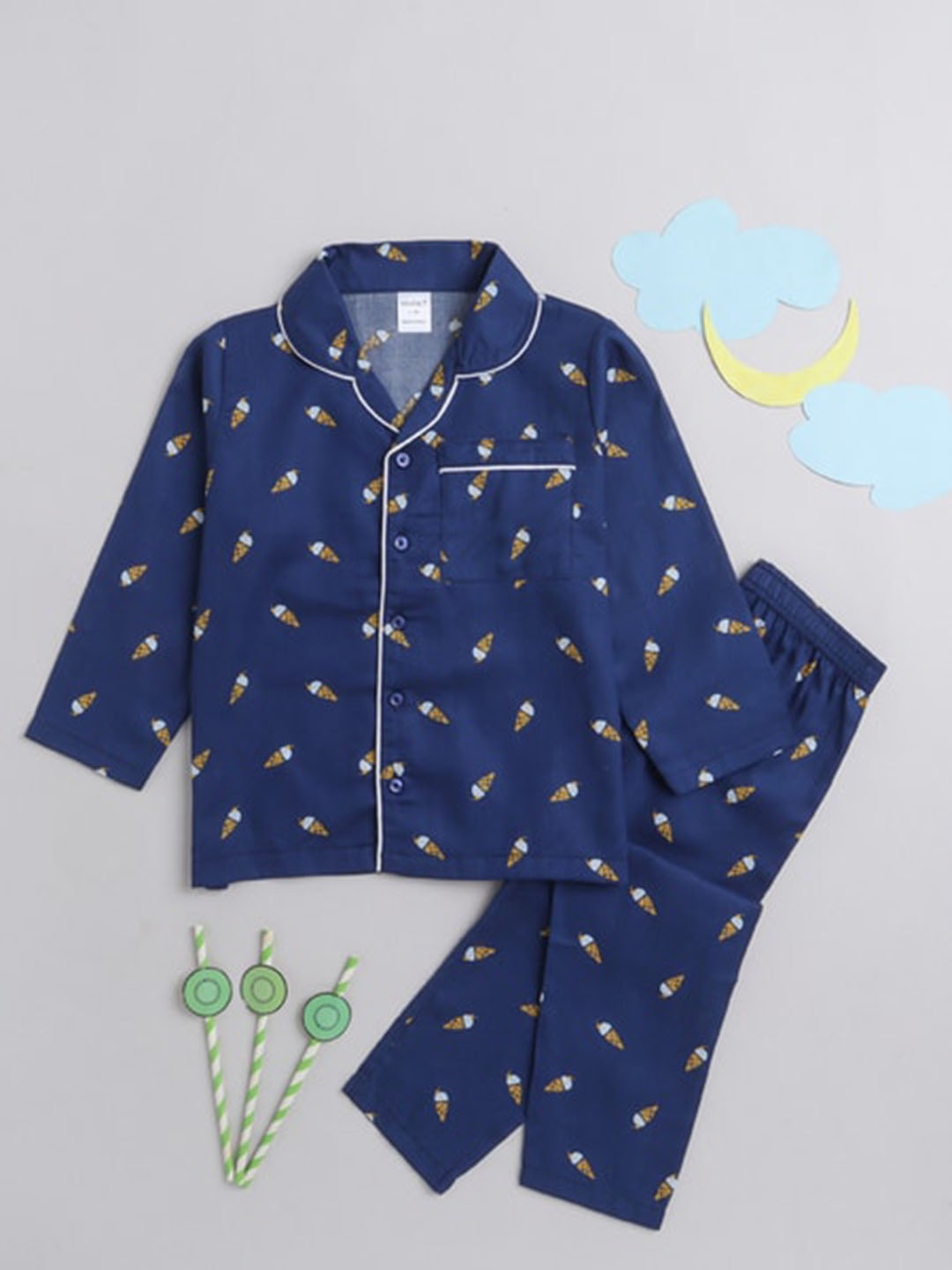 

MANET Boys Conversational Printed Lapel Collar Night suit, Blue