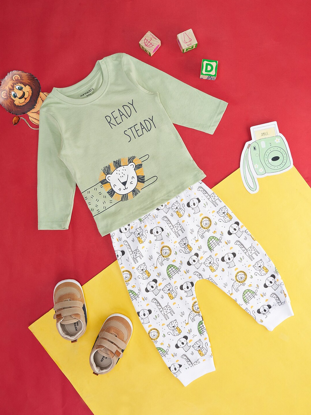 

Pantaloons Baby Infant Boys Printed T-Shirt With Pyjamas, Green