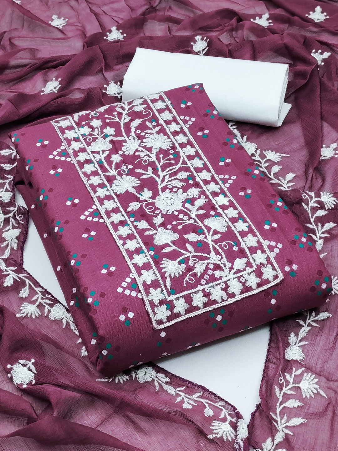 

KALINI Bandhani Printed Embroidered Unstitched Dress Material, Purple