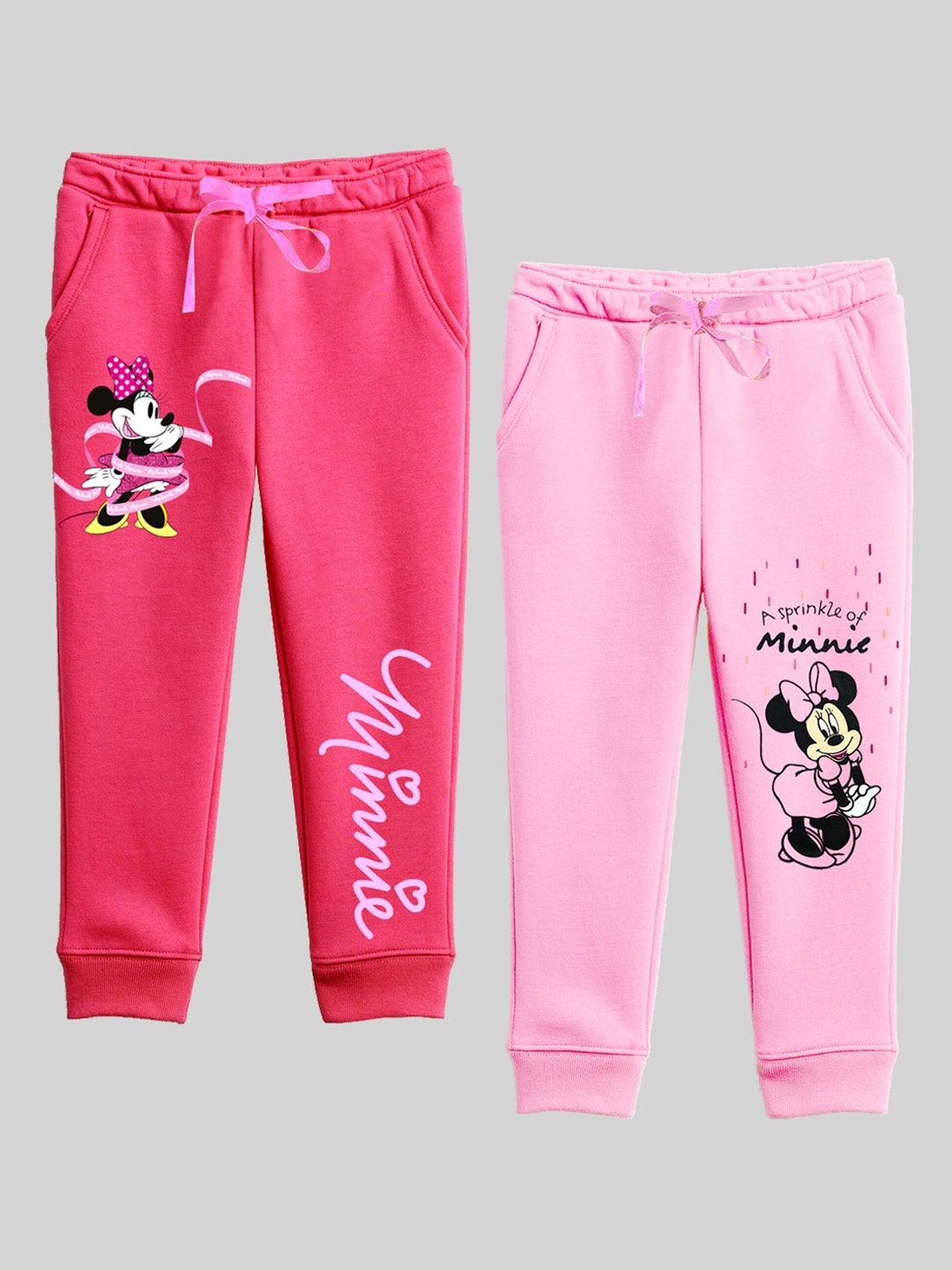 

KUCHIPOO Girls Pack Of 2 Minnie Mouse Printed Joggers, Pink