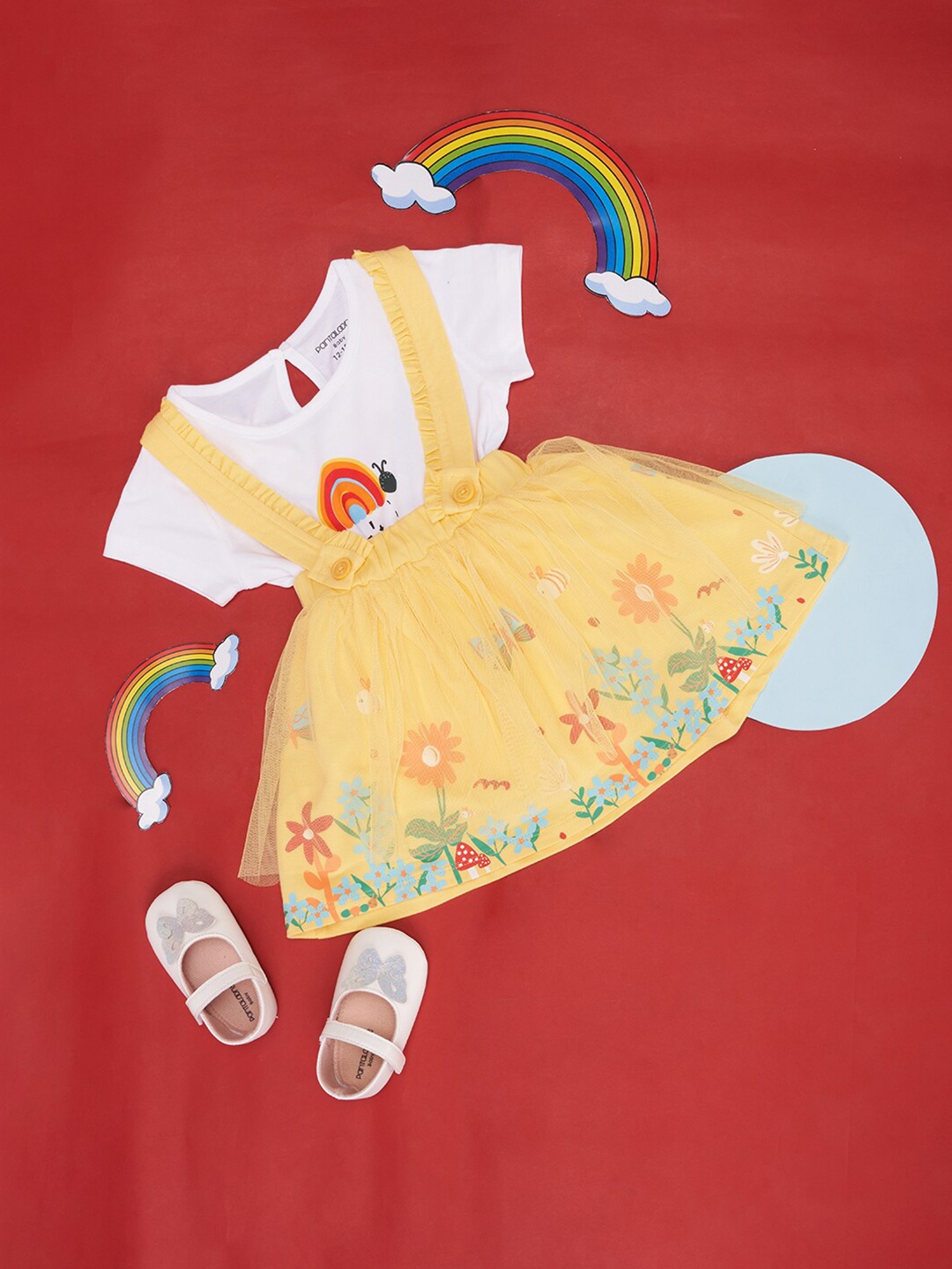 

Pantaloons Baby Infant Girls Printed T-Shirt & Skirt, Yellow