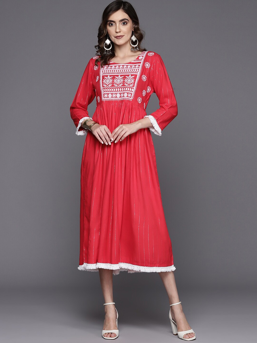 

Indo Era Pink Ethnic Motifs Embroidered Ethnic Dress