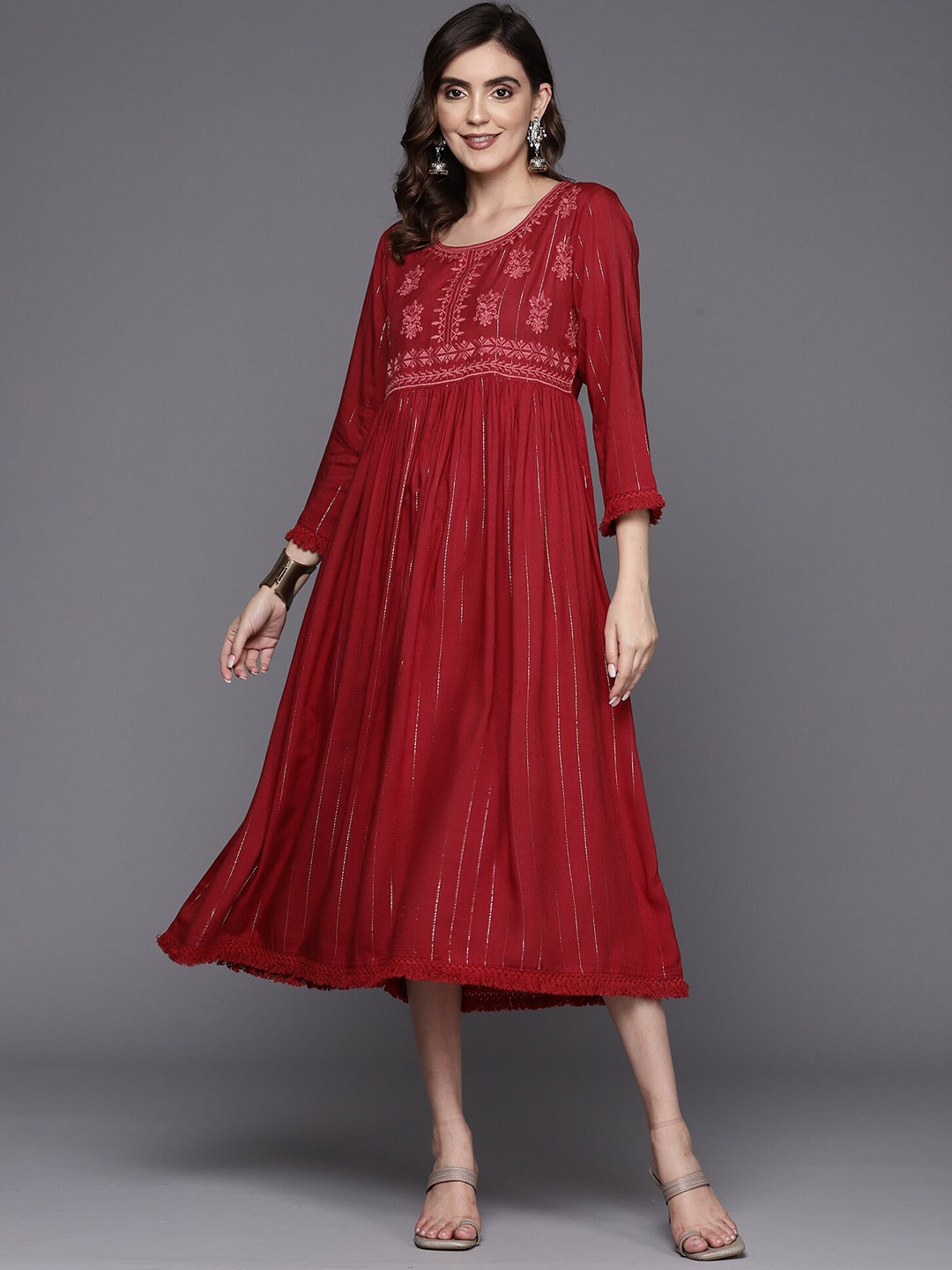 

Indo Era Maroon Ethnic Motifs Embroidered Ethnic Dress