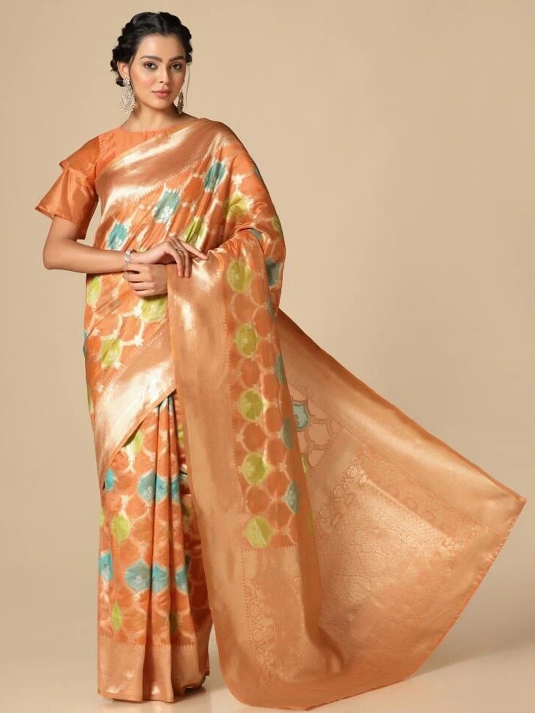 

DIVASTRI Ethnic Motifs Woven Design Zari Organza Designer Banarasi Saree, Orange