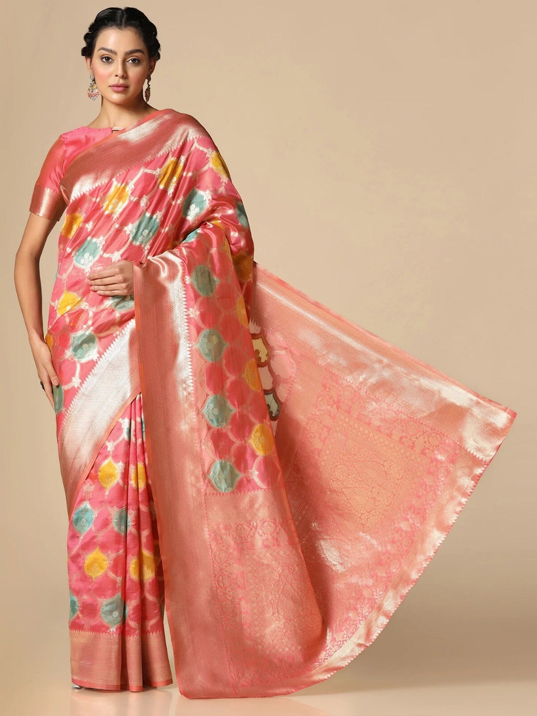

DIVASTRI Ethnic Motifs Woven Design Zari Organza Banarasi Saree, Red