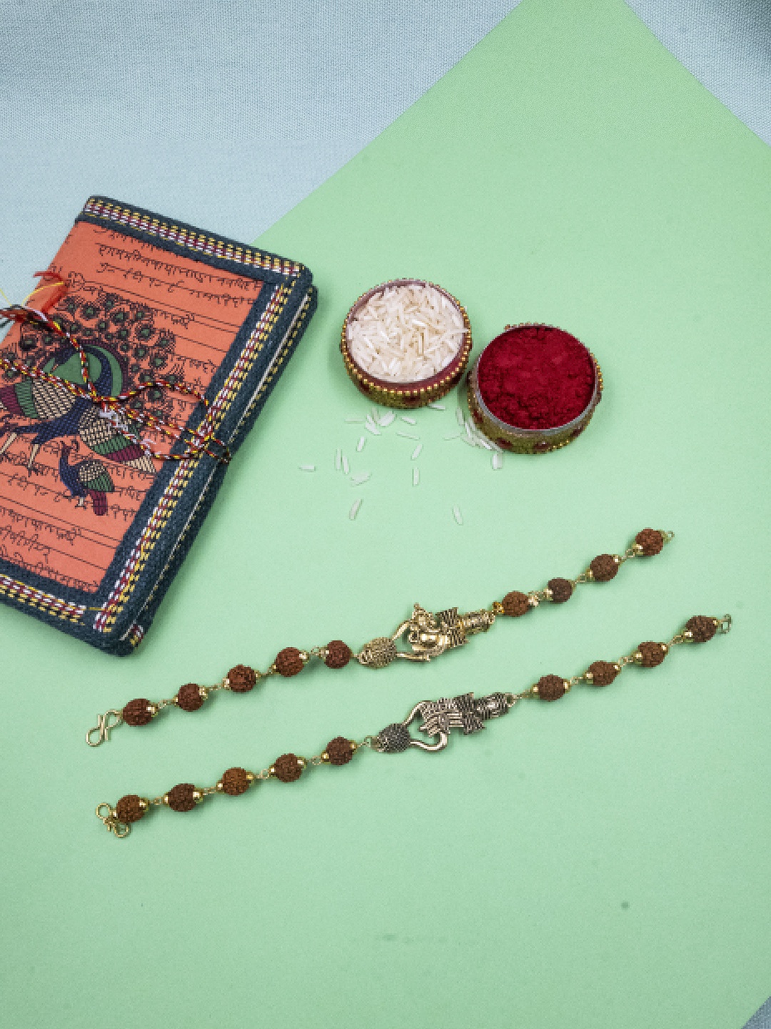 

StileAdda Set Of 2 Beaded Rakhi With Roli Chawal, Gold