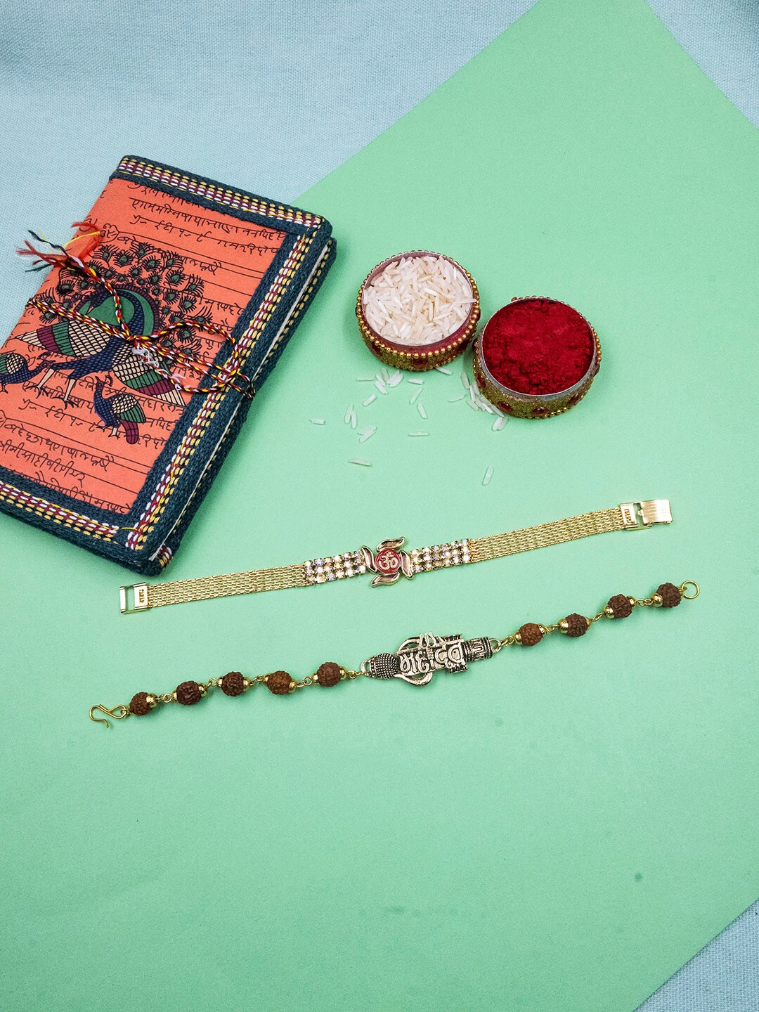 

StileAdda Set of 2 Beaded Rakhi Gift Set, Gold
