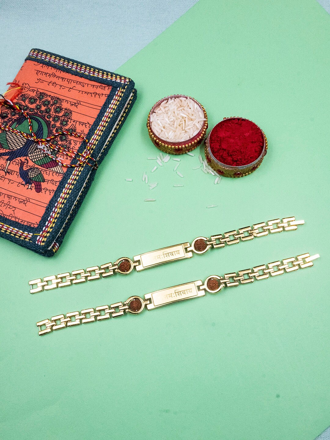 

StileAdda Set of 2 Om Namah Shivay Printed Bracelet Rakhi, Gold
