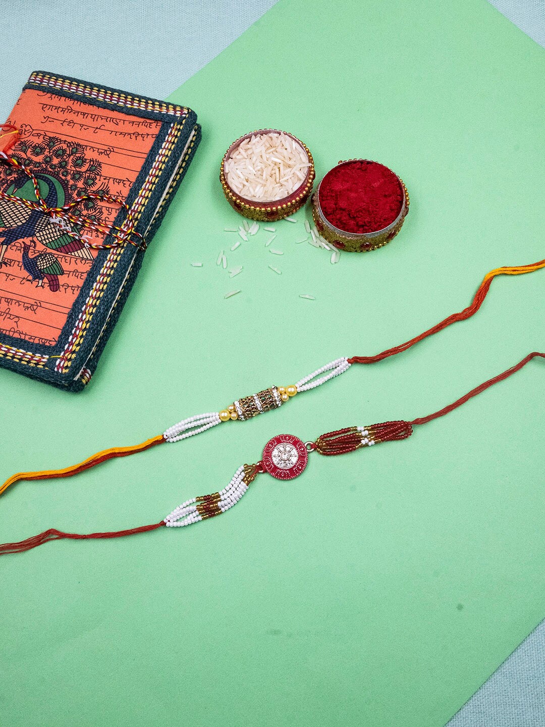 

StileAdda Set of 2 Beaded Rakhi Gift Set, Multi