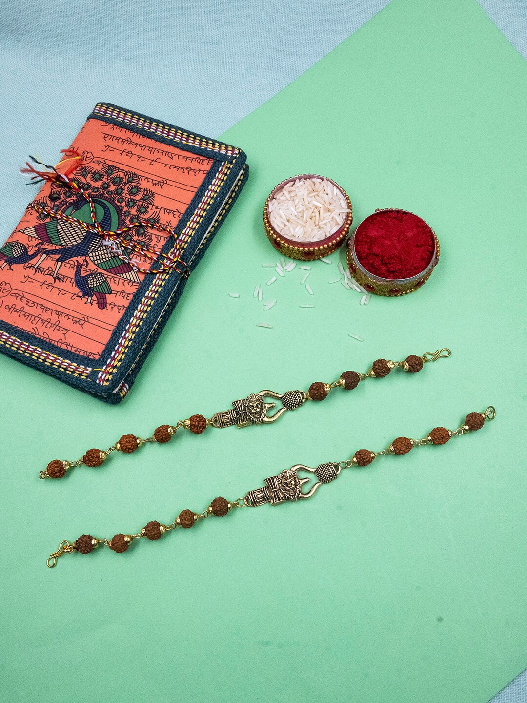 

StileAdda Set Of 2 Beaded Rakhi With Roli Chawal, Gold
