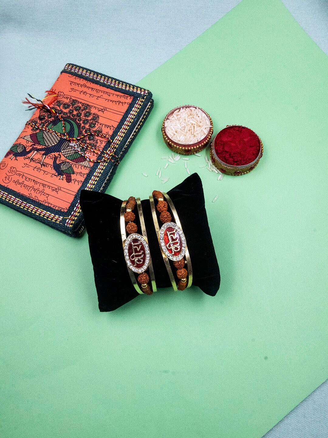 

StileAdda Set Of 2 Pearl & Rudraksha Beaded Veera Charm Rakhis, Silver