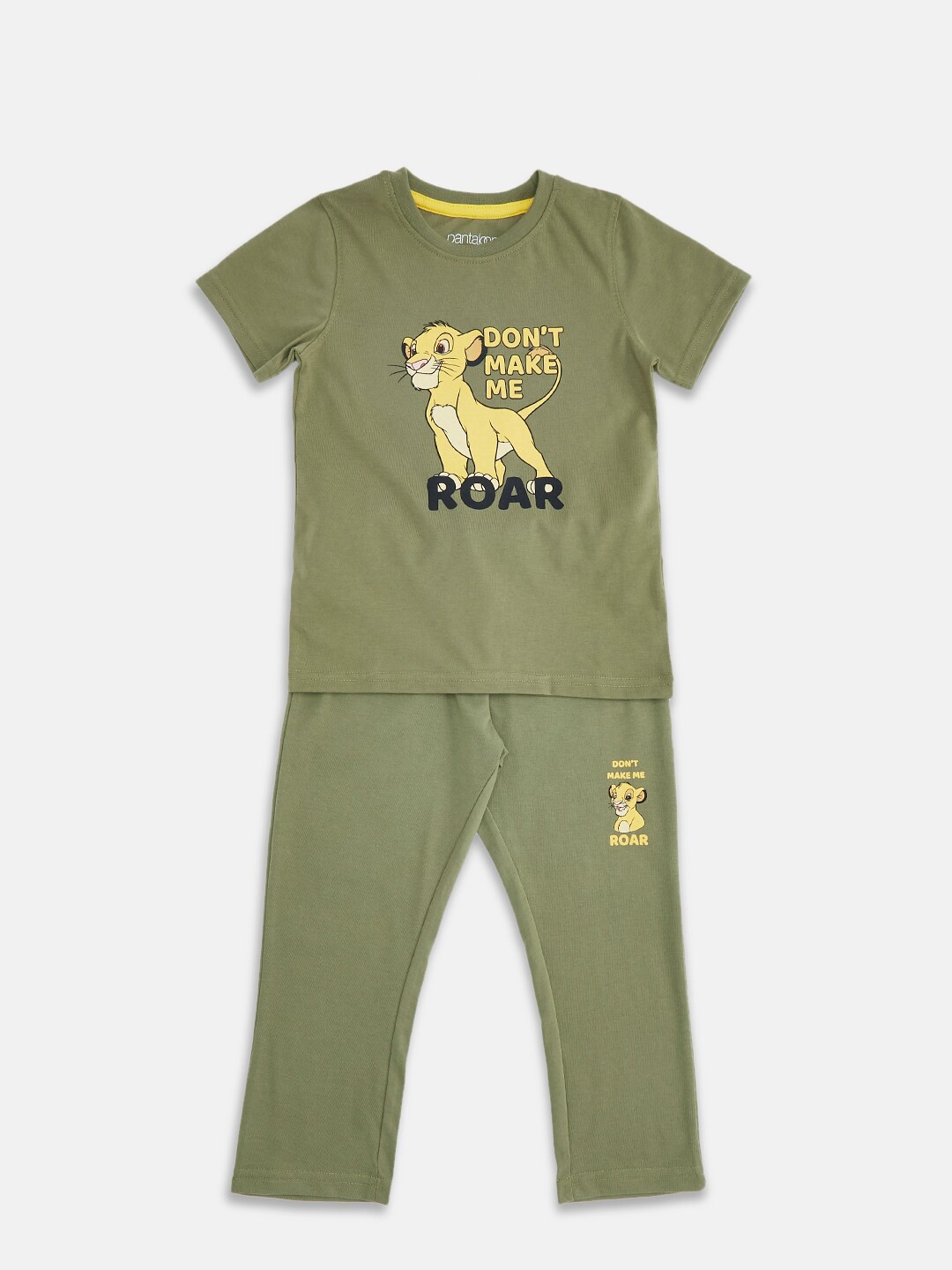 

Pantaloons Junior Boys Printed Pure Cotton T-shirt With Pyjamas, Olive