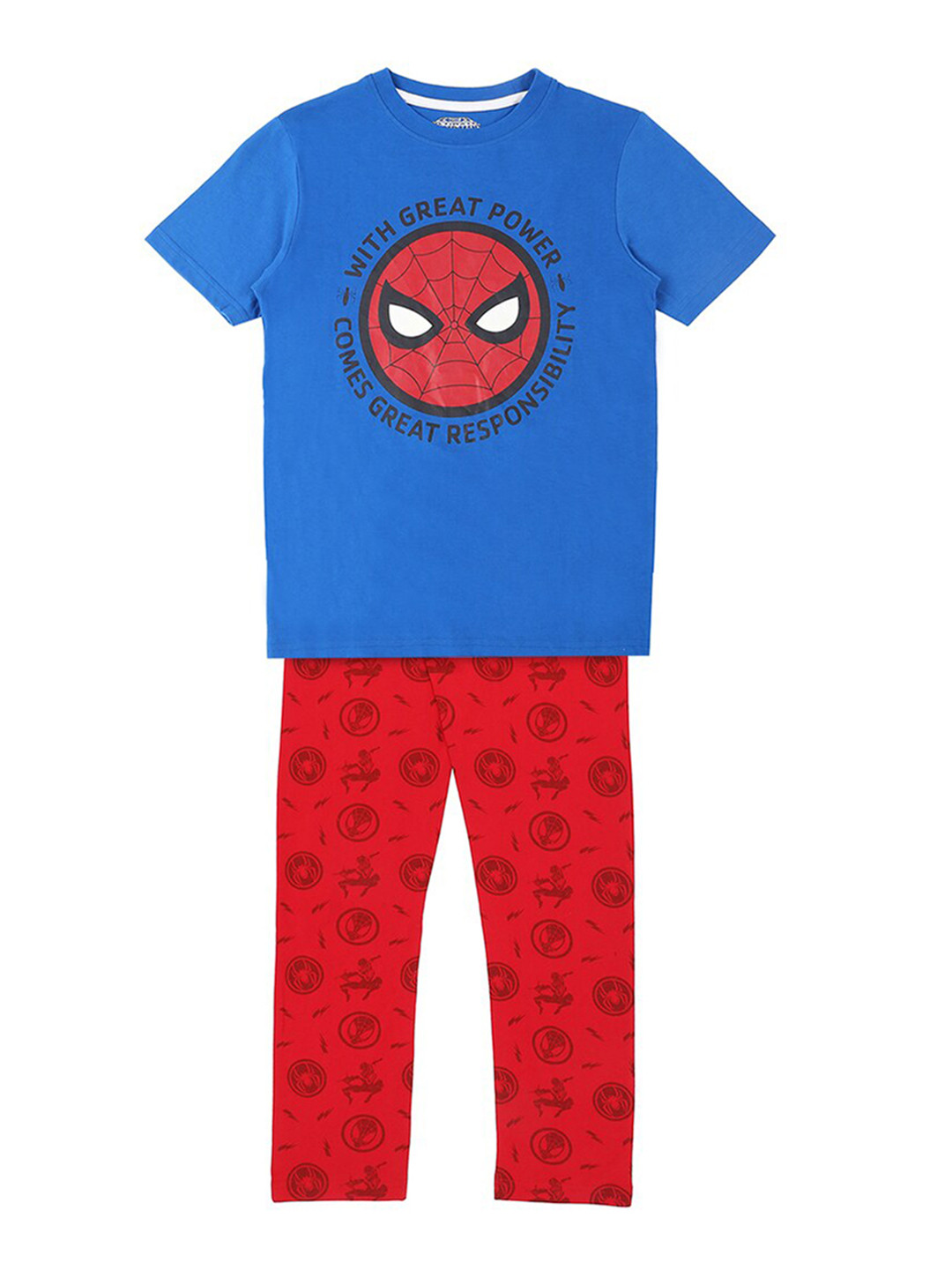

Pantaloons Junior Boys Printed Pure Cotton T-shirt With Pyjamas, Blue