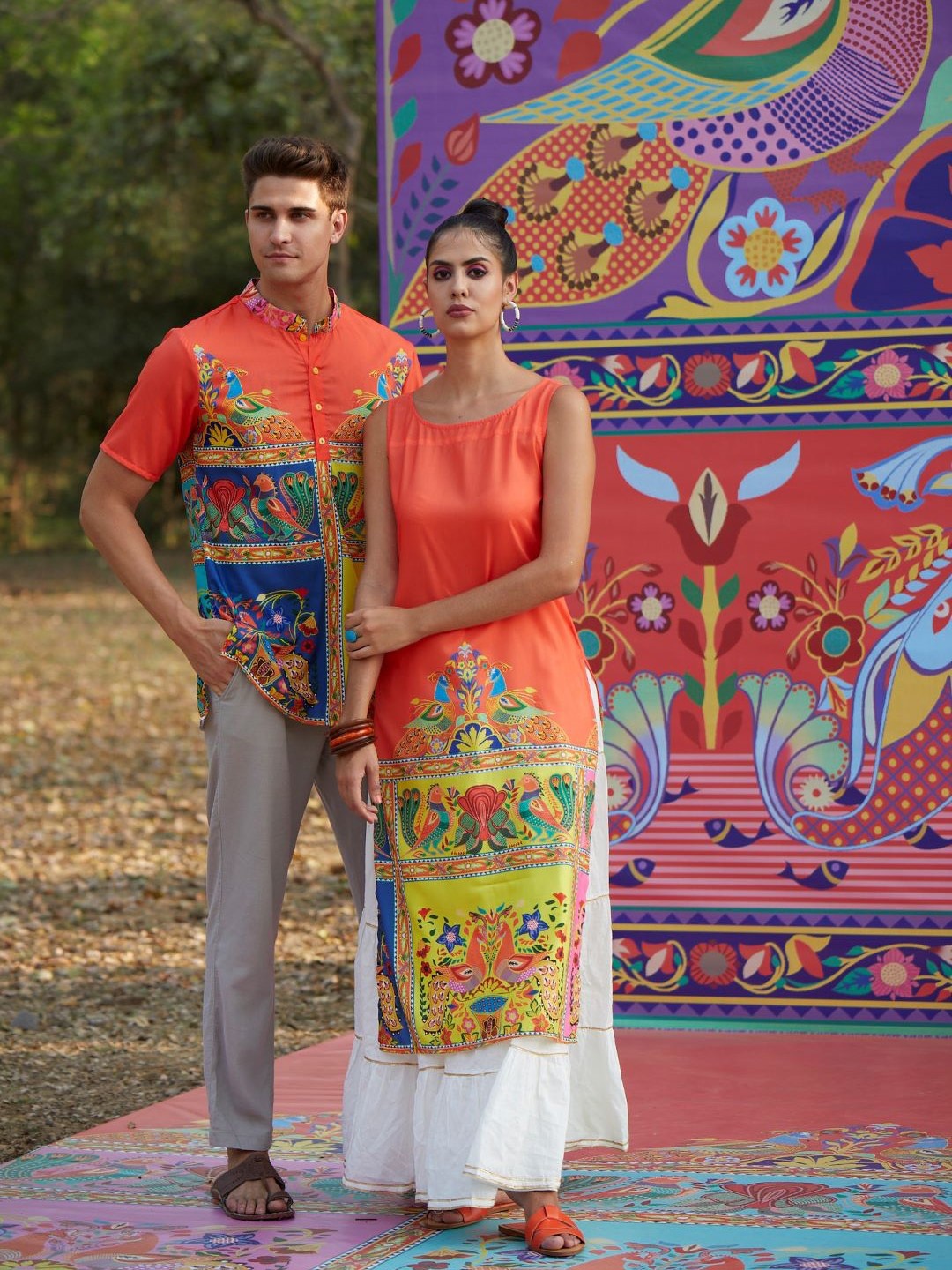

AKS Floral Printed Sleeveless Cotton Silk Kurta, Orange