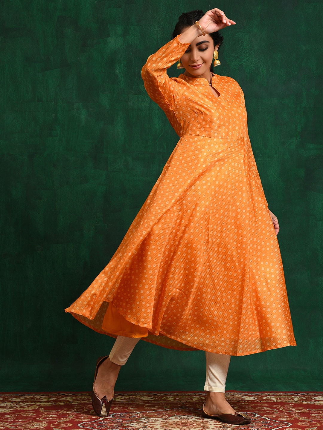 

AKS Ethnic Motifs Keyhole Neck Flared Anarkali Kurta, Yellow