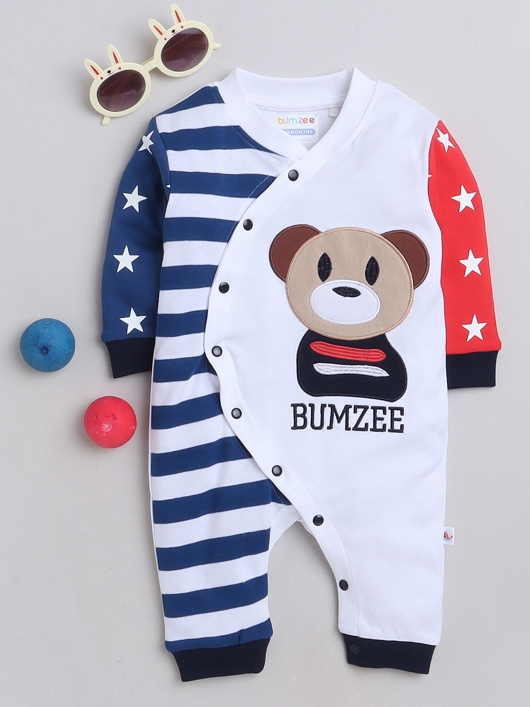 

BUMZEE Infant Boys Printed Pure Cotton Romper, White