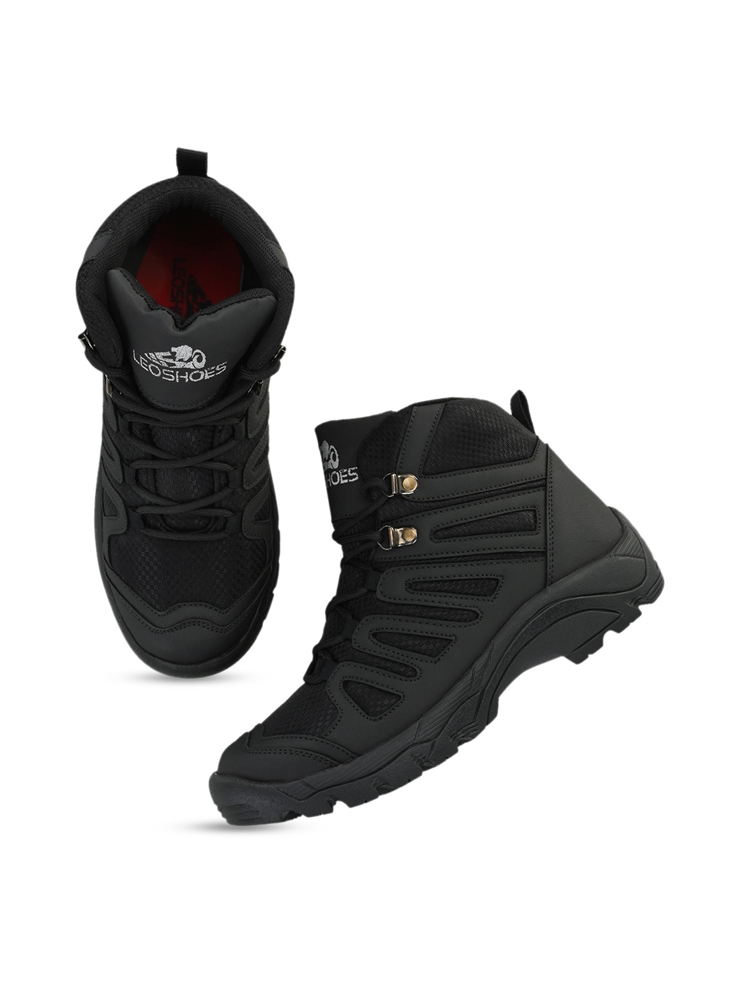 

Leo's Fitness Shoes Men Mid-Top Lace-Up Trekking Shoes, Black