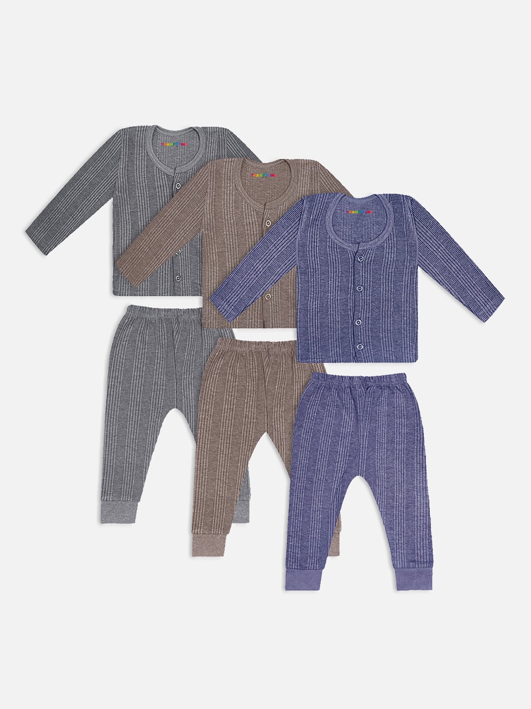 

Trampoline Infants Pack Of 3 Striped Cotton Thermal Set, Grey