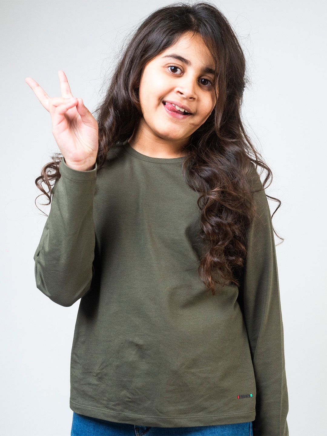 

EDRIO Girls Round Neck Cotton T-Shirt, Olive