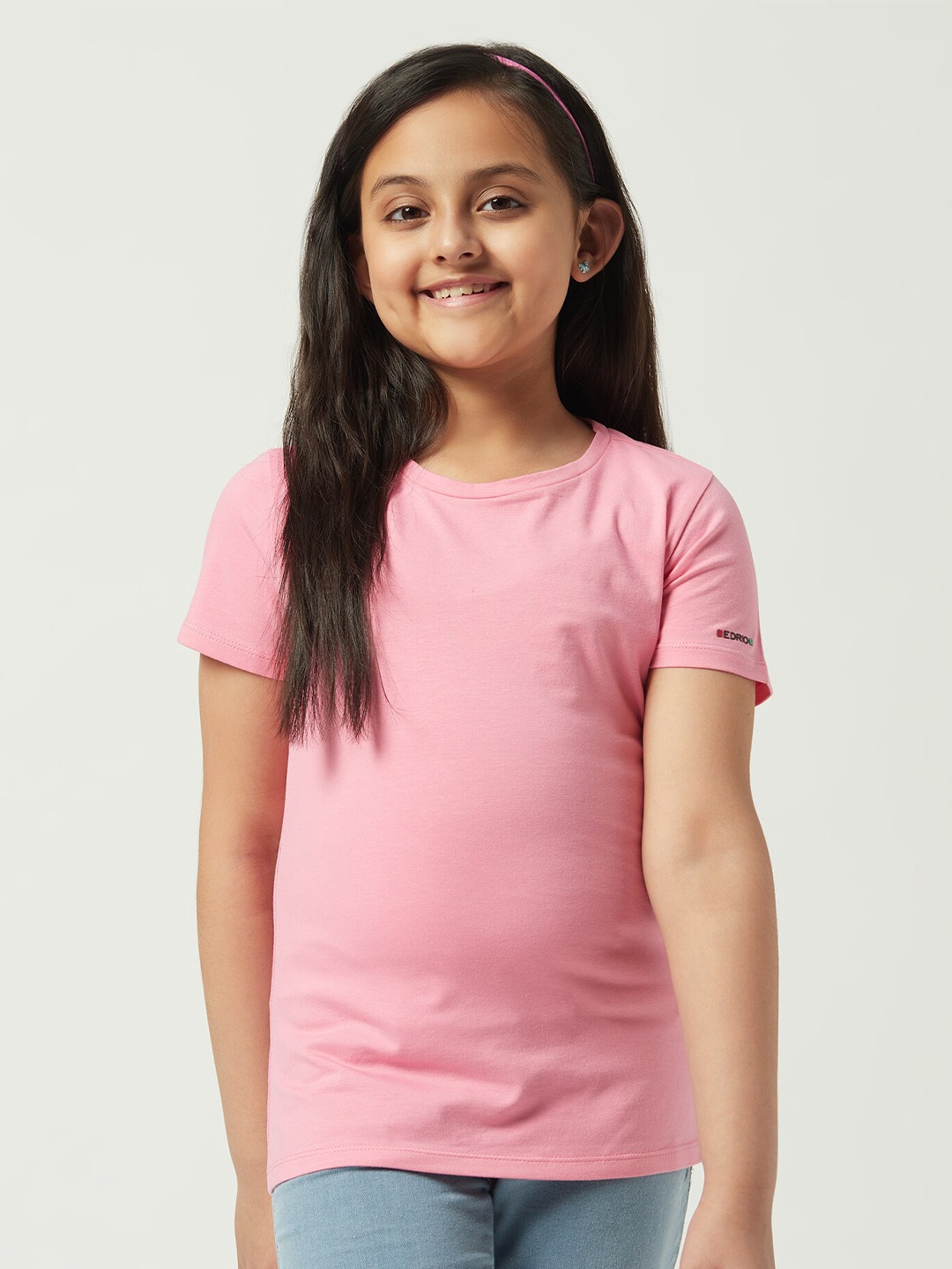 

EDRIO Girls Round Neck Cotton T-shirt, Pink