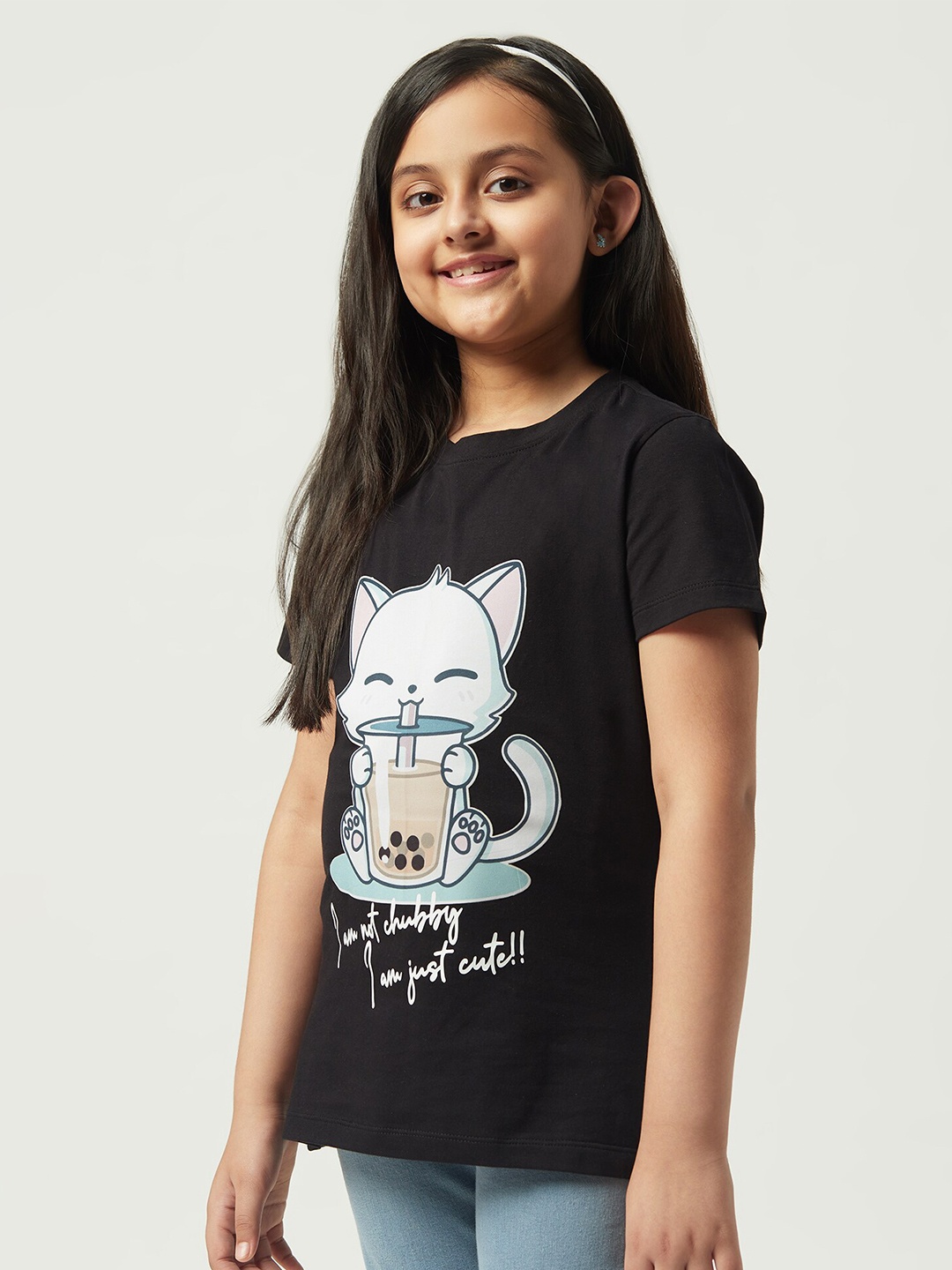

EDRIO Girls Graphic Printed Cotton T-Shirt, Black