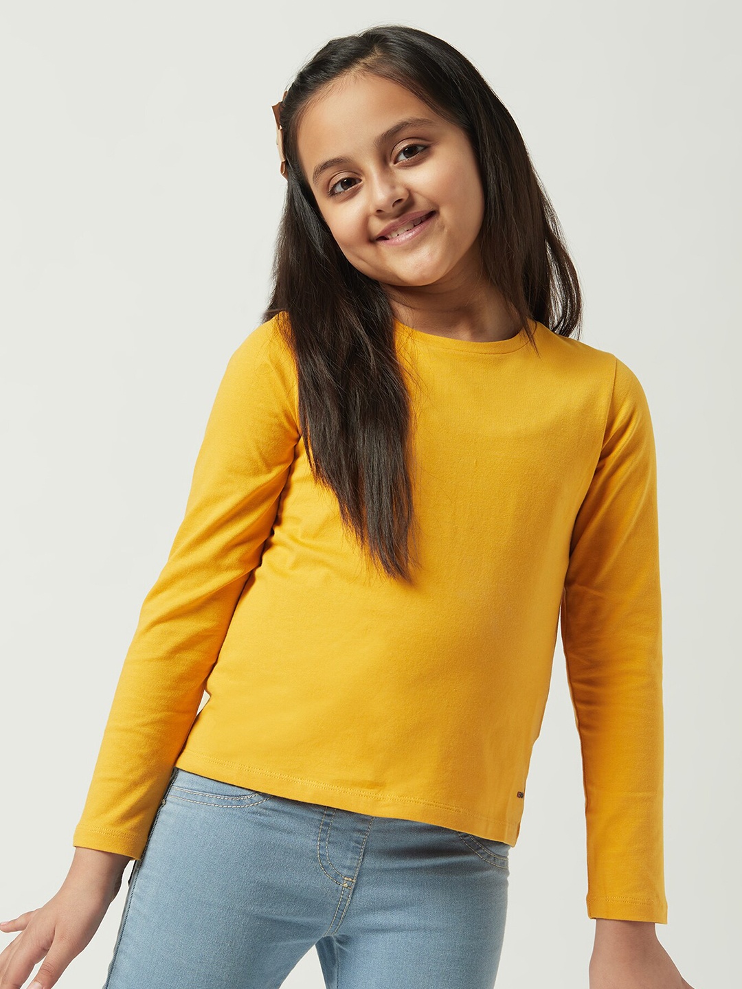 

EDRIO Girls Round Neck Cotton T-shirt, Mustard