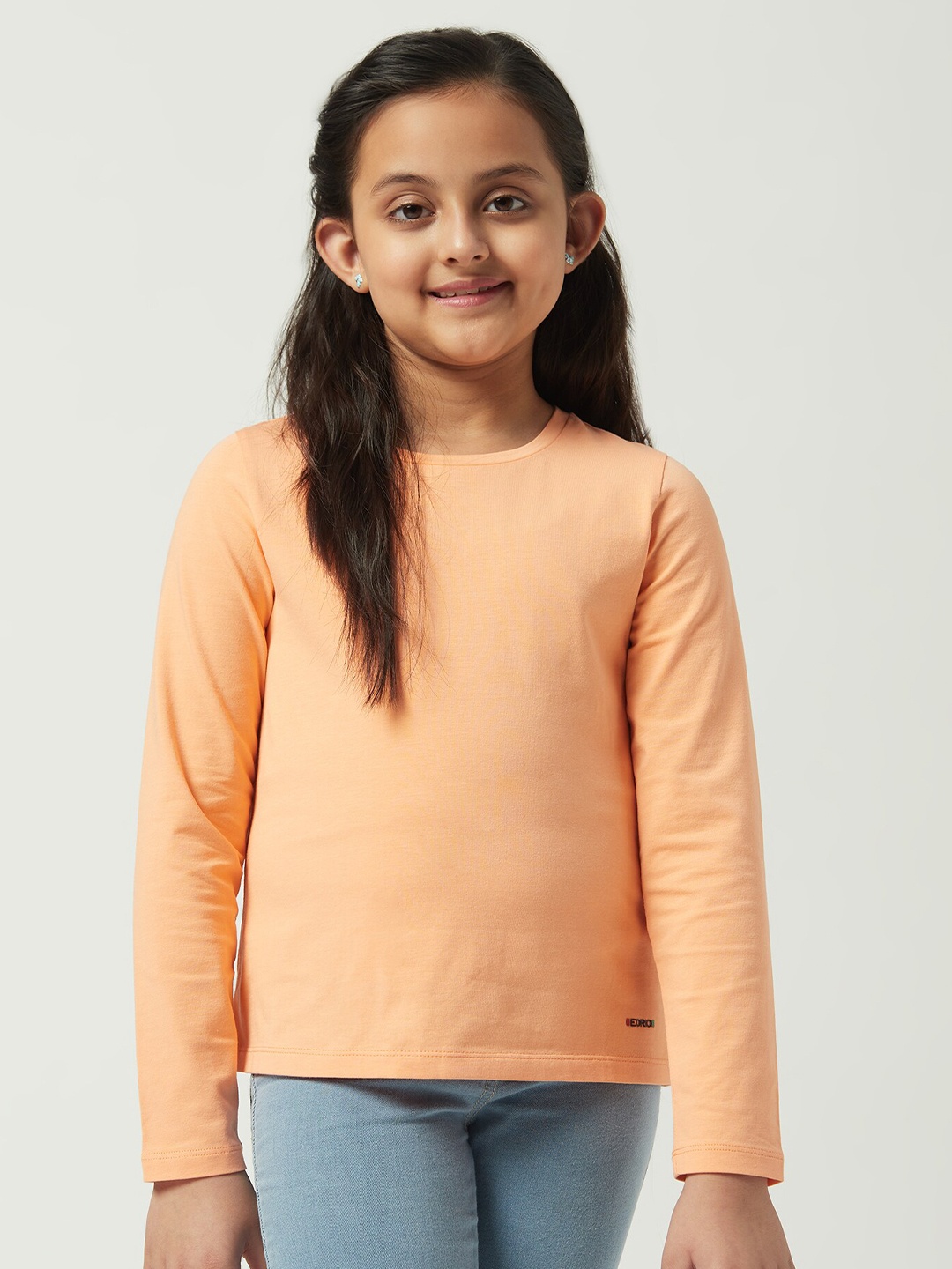 

EDRIO Girls Round Neck Cotton T-shirt, Peach