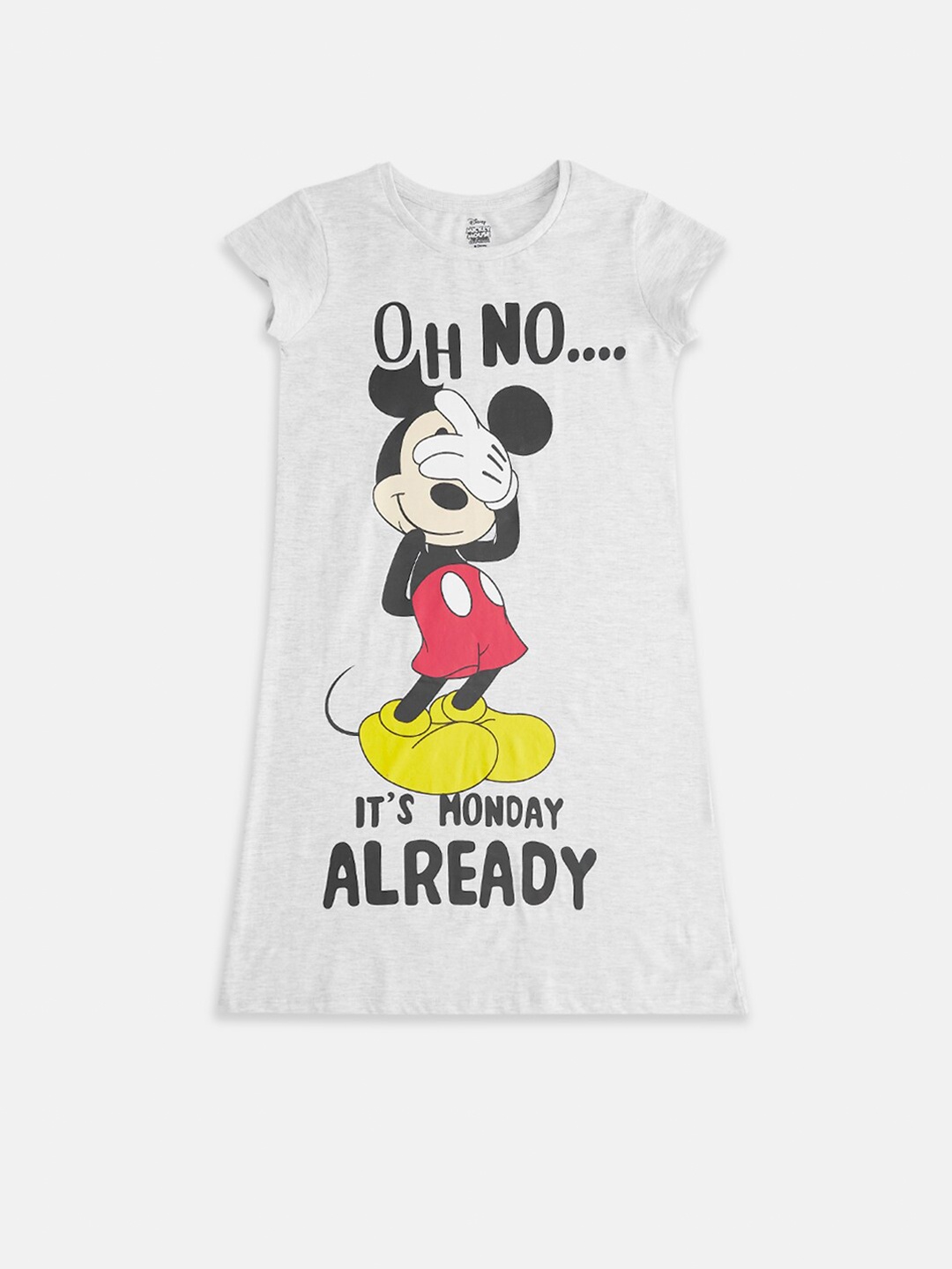 

Pantaloons Junior Girls Mickey Mouse Printed Pure Cotton Nightdress, Grey melange